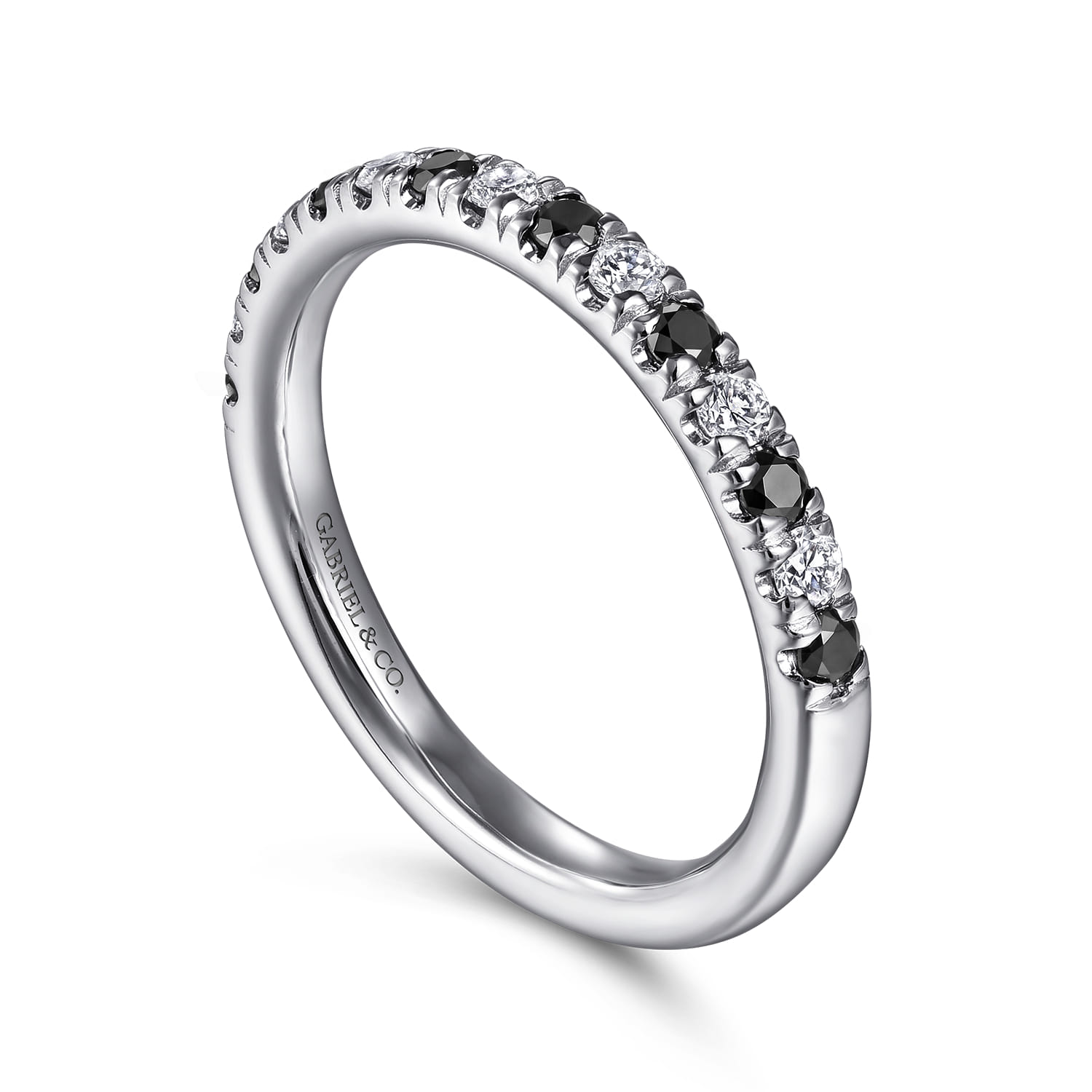 French Pave Black Diamond and Diamond Anniversary Band in 14K White Gold, photograph 3