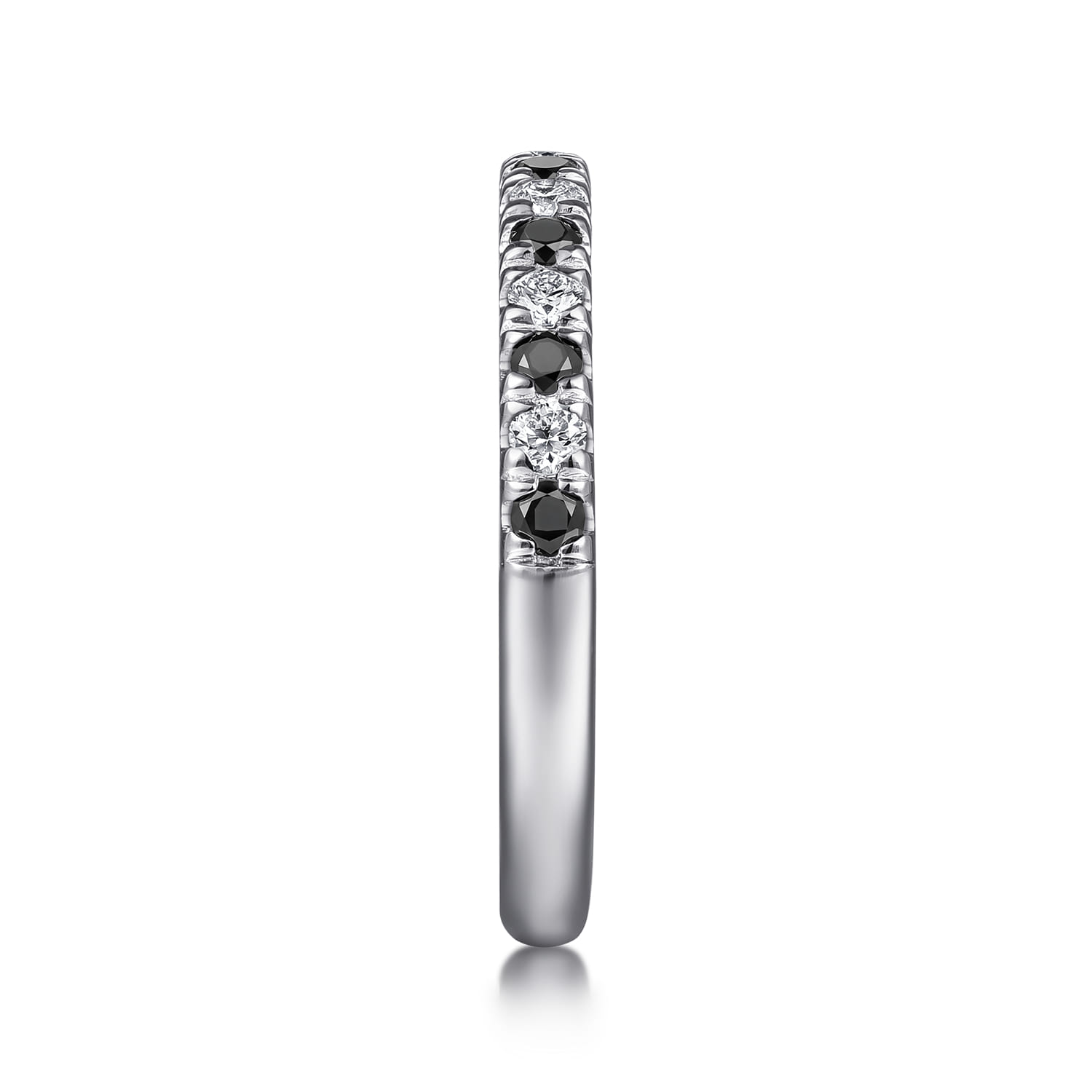 French Pave Black Diamond and Diamond Anniversary Band in 14K White Gold, photograph 4