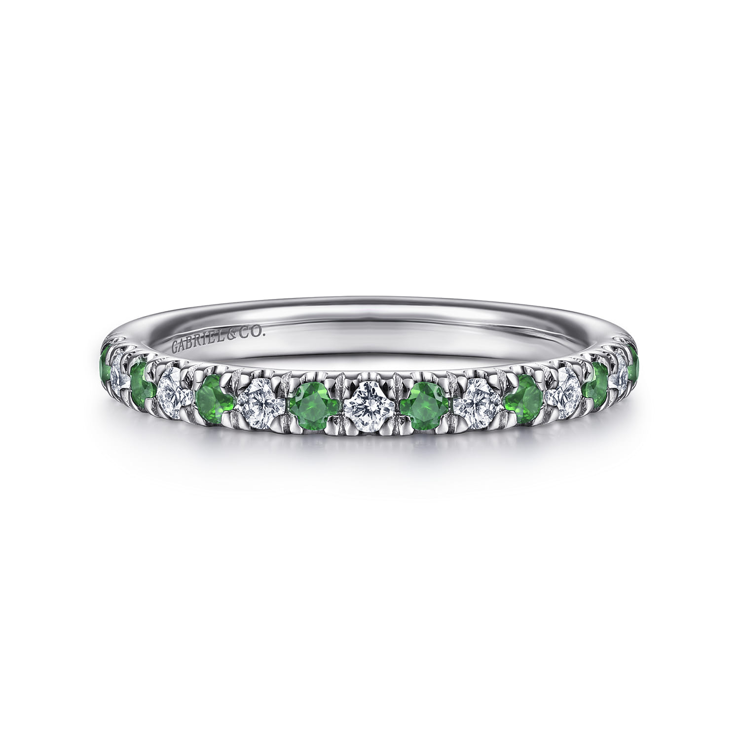 French Pave Diamond and Emerald Anniversary Band
