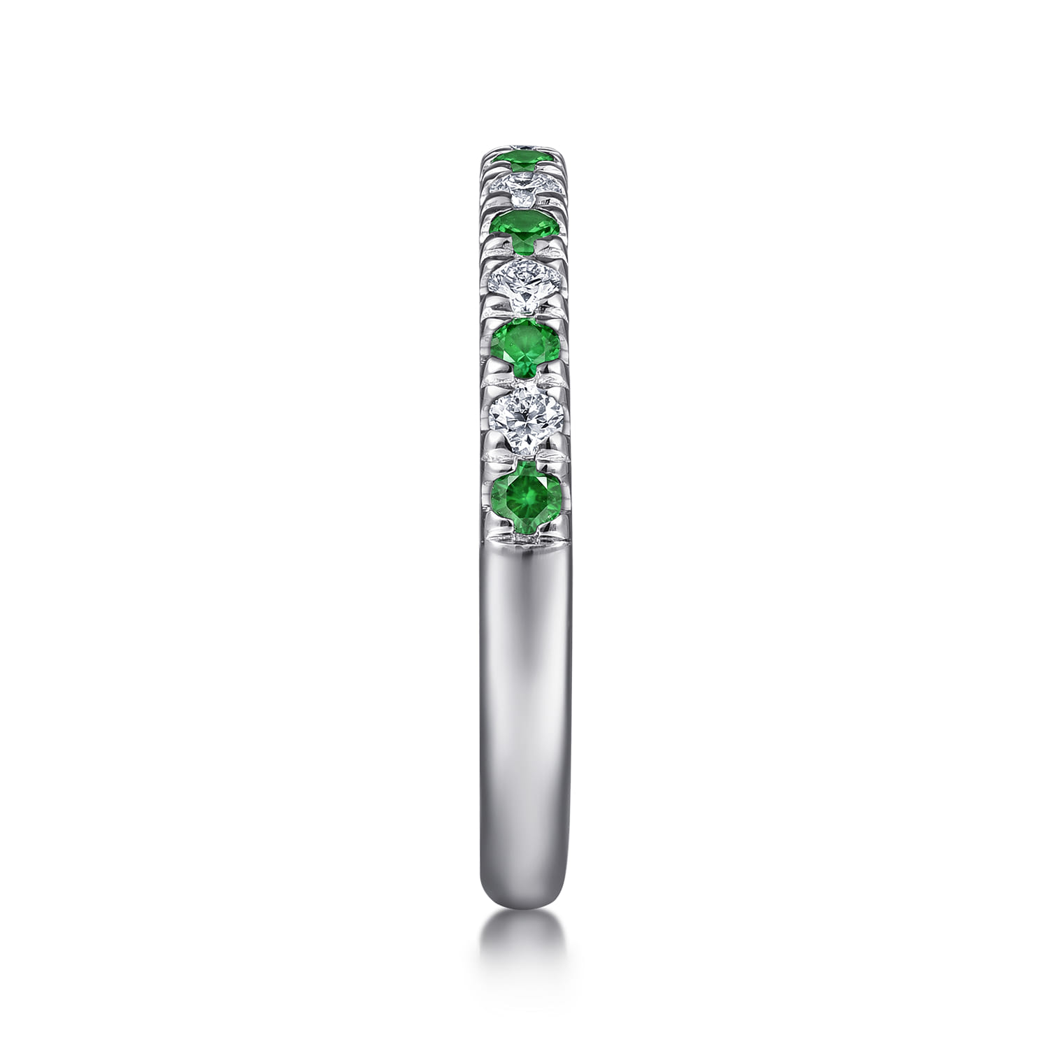 French Pave Diamond and Emerald Anniversary Band in 14K White Gold, photograph 4