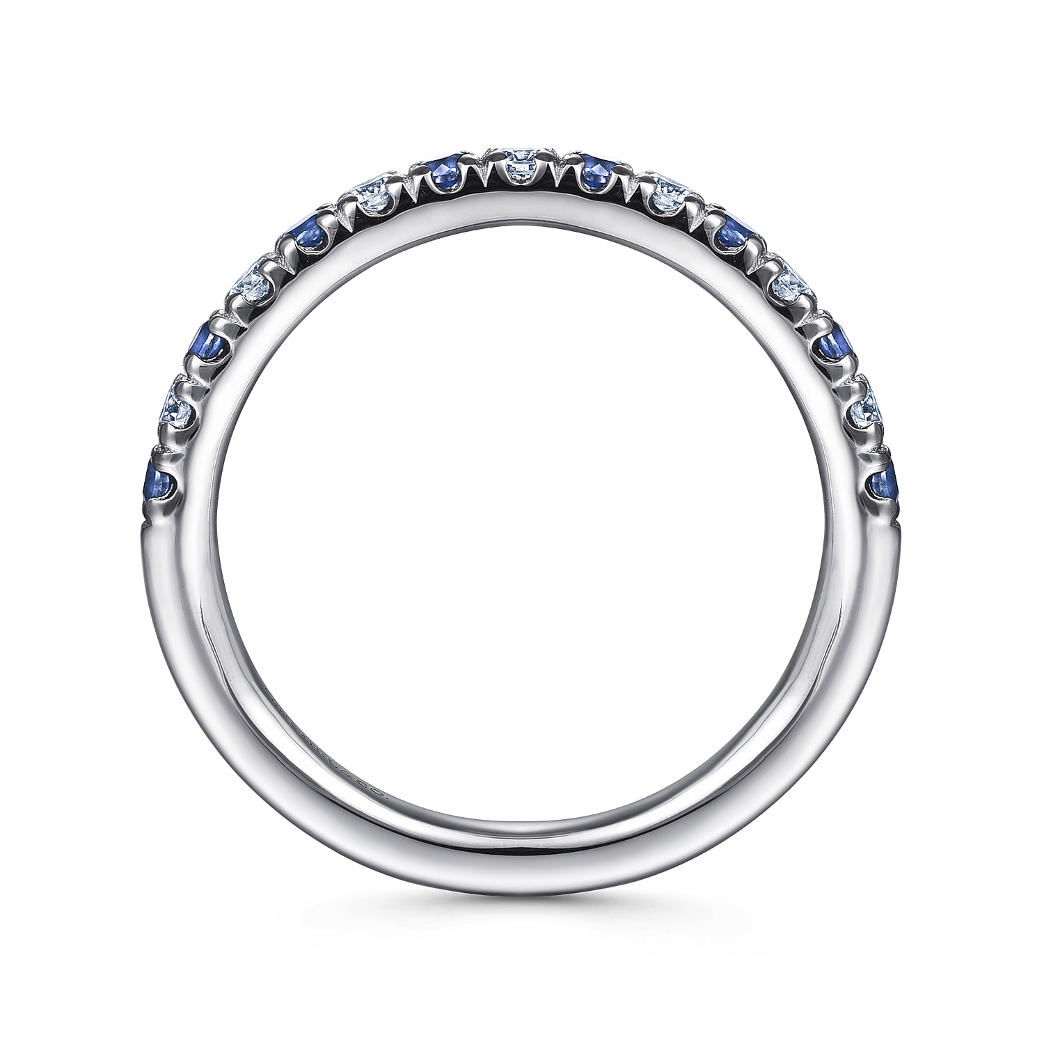 French Pave Diamond and Sapphire Anniversary Band in 14K White Gold, photograph 2