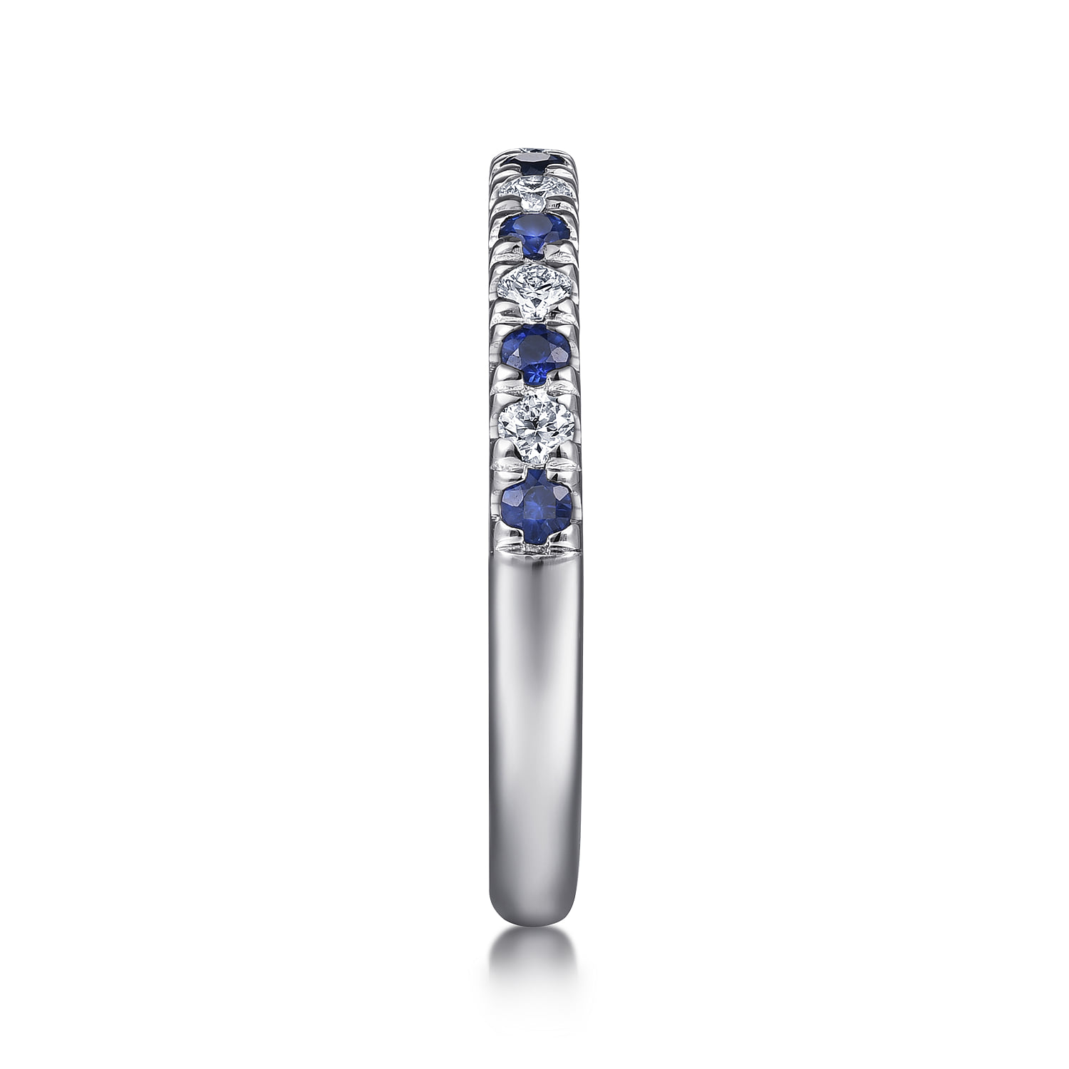 French Pave Diamond and Sapphire Anniversary Band in 14K White Gold, photograph 4