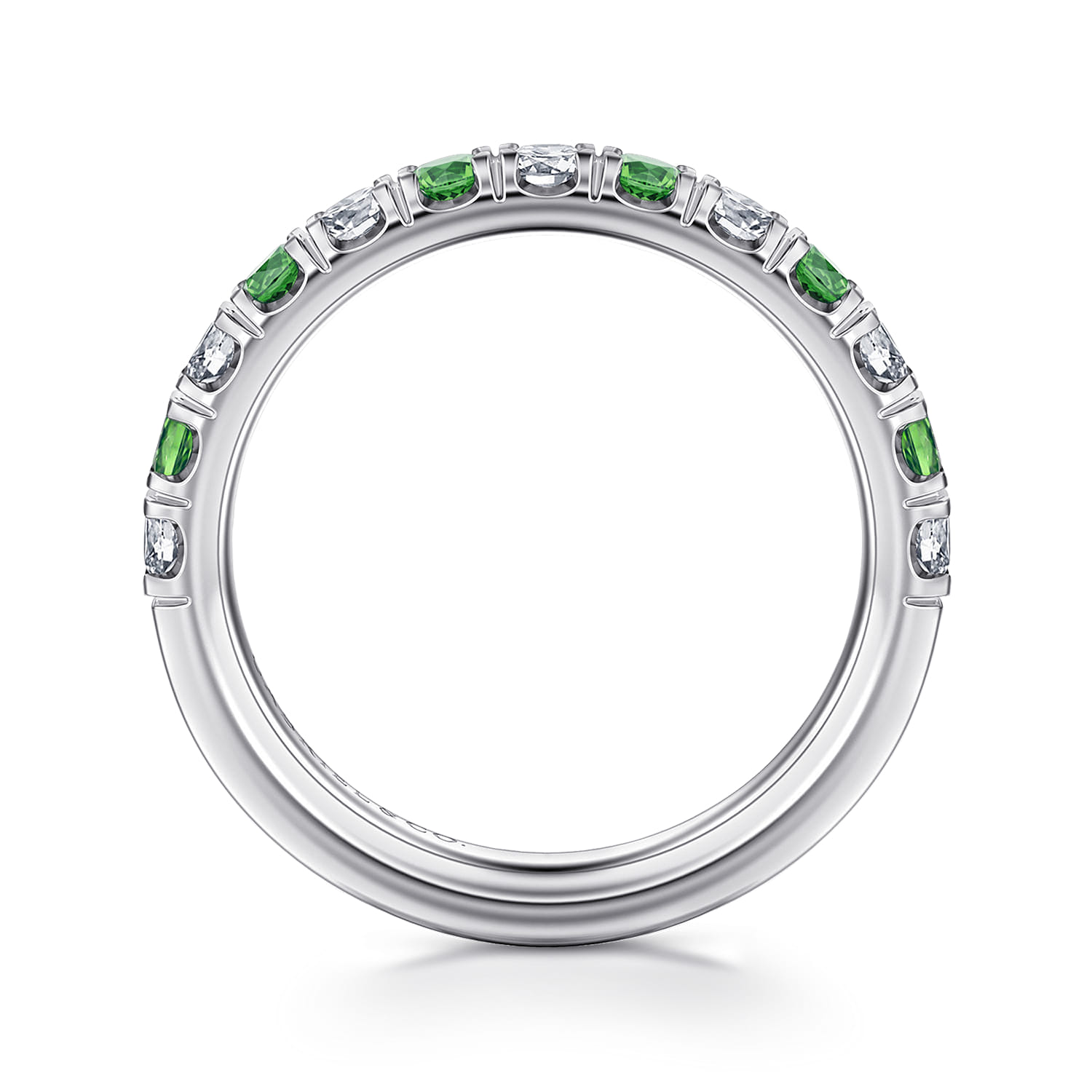 Diamond and Emerald Anniversary Band in 14K White Gold, photograph 2