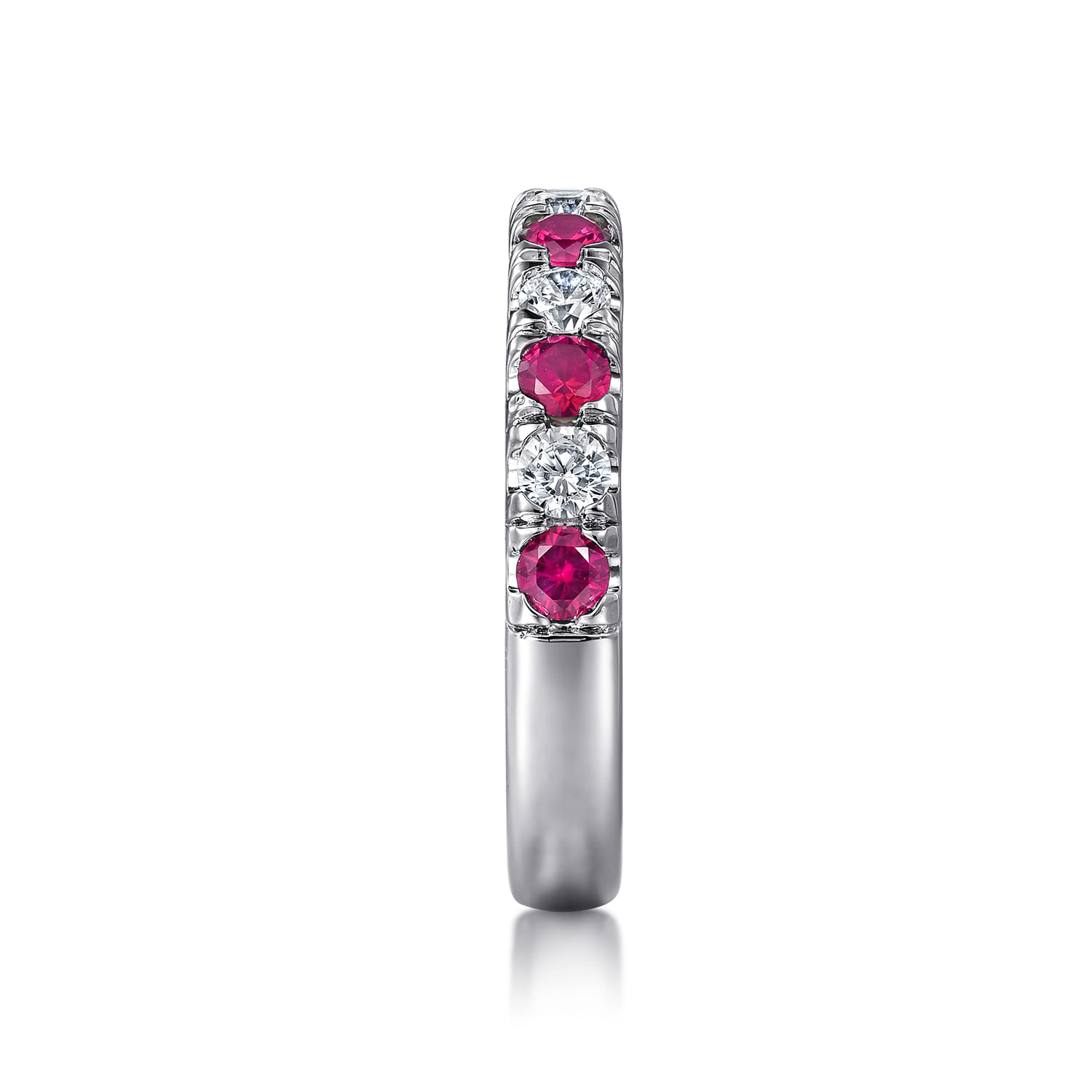 11 Stone Diamond and Ruby Anniversary Band in 14K White Gold, photograph 4