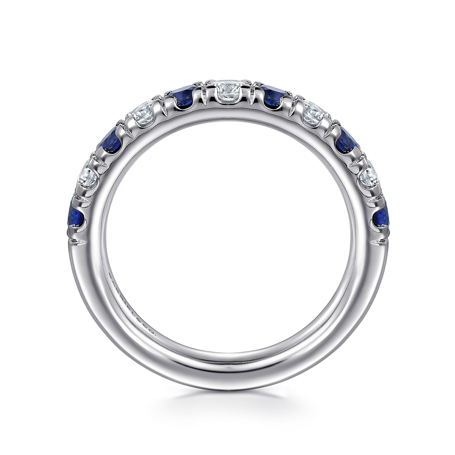 11 Stone Diamond and Sapphire Anniversary Band in 14K White Gold, photograph 2