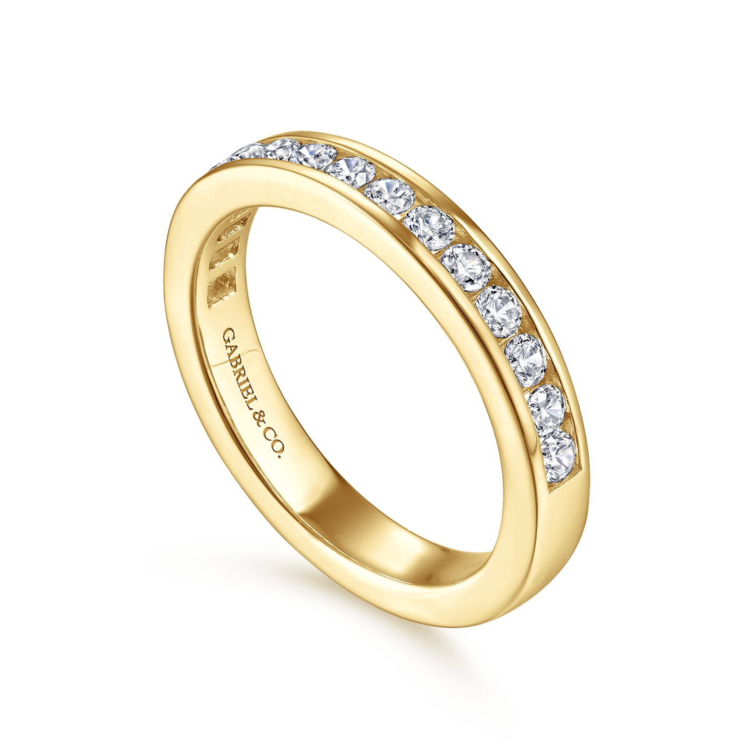 Channel Set Diamond Wedding Band in 14K Yellow Gold, photograph 3