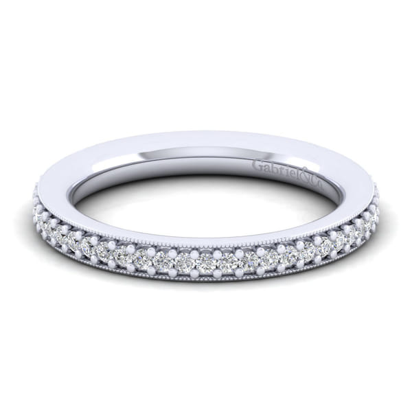 14K White Gold Channel Prong Diamond Anniversary Band with Milgrain