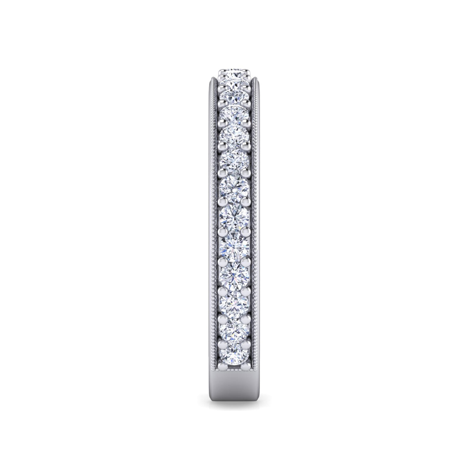 Channel Prong Diamond Wedding Band with Milgrain in 14K White Gold, photograph 4