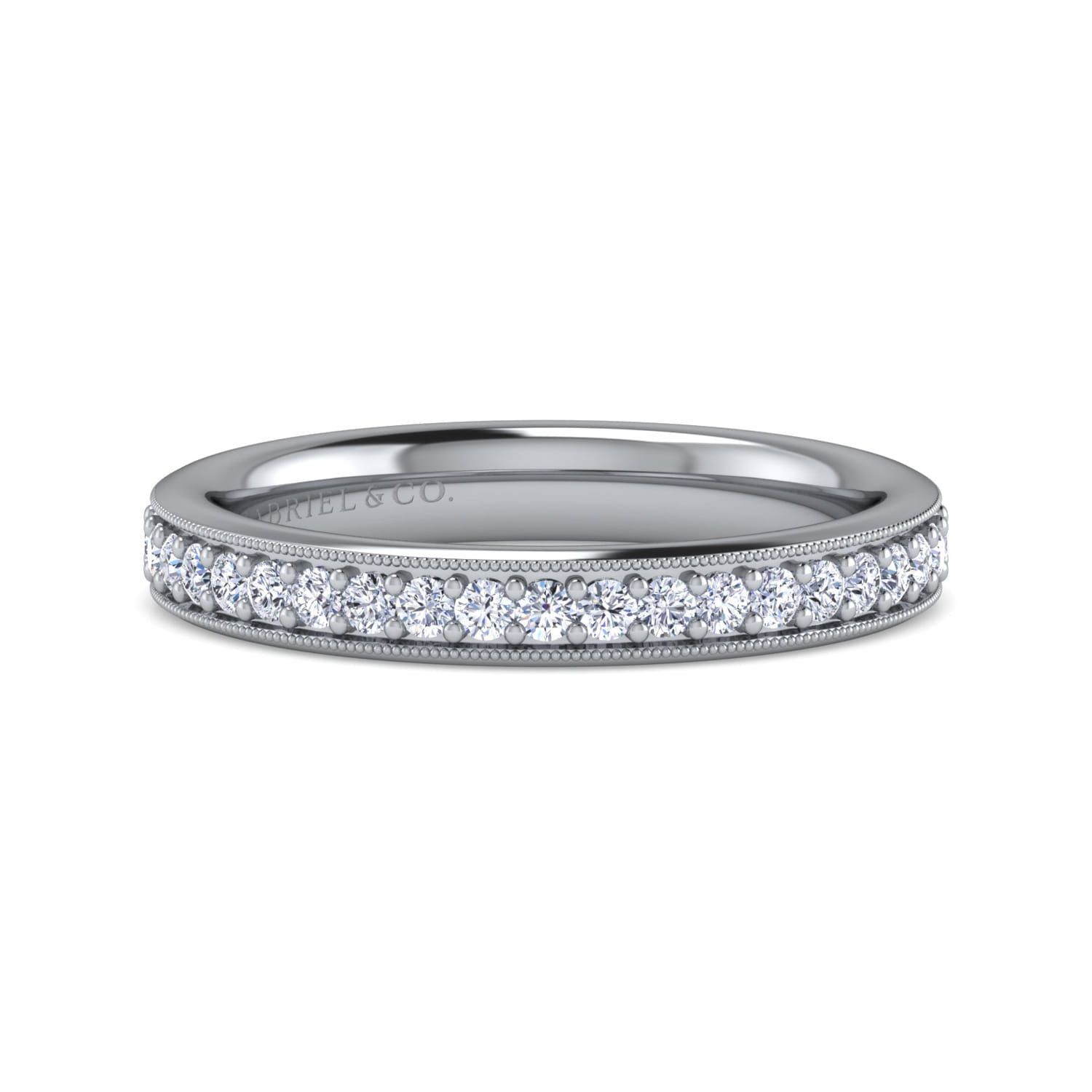 Channel Prong Diamond Wedding Band with Milgrain