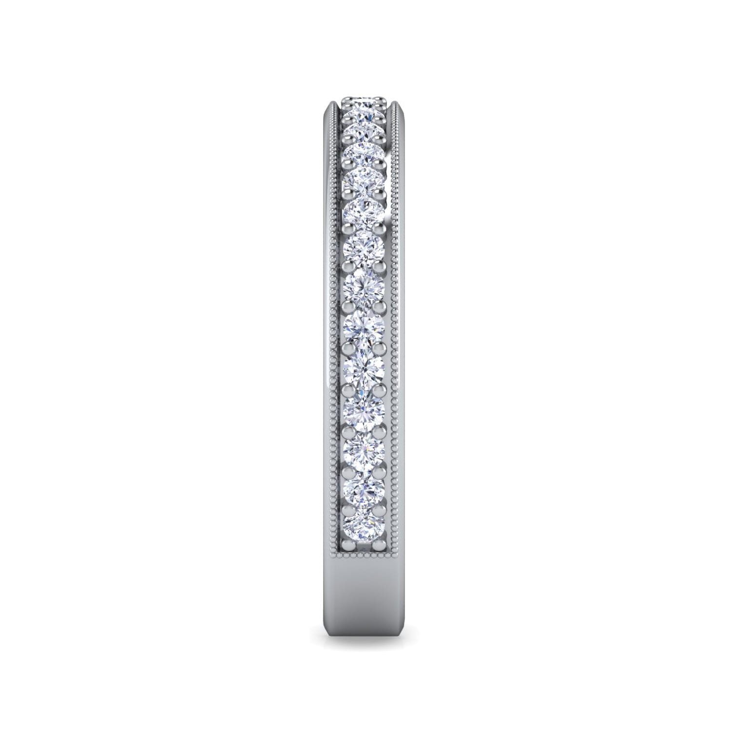 Channel Prong Diamond Wedding Band with Milgrain in 14K White Gold, photograph 4