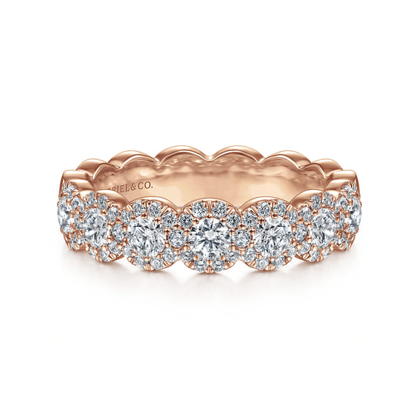 14K Rose Gold Round Diamond Halo Anniversary Band
