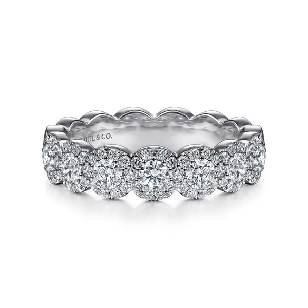 14K White Gold Round Diamond Halo Anniversary Band