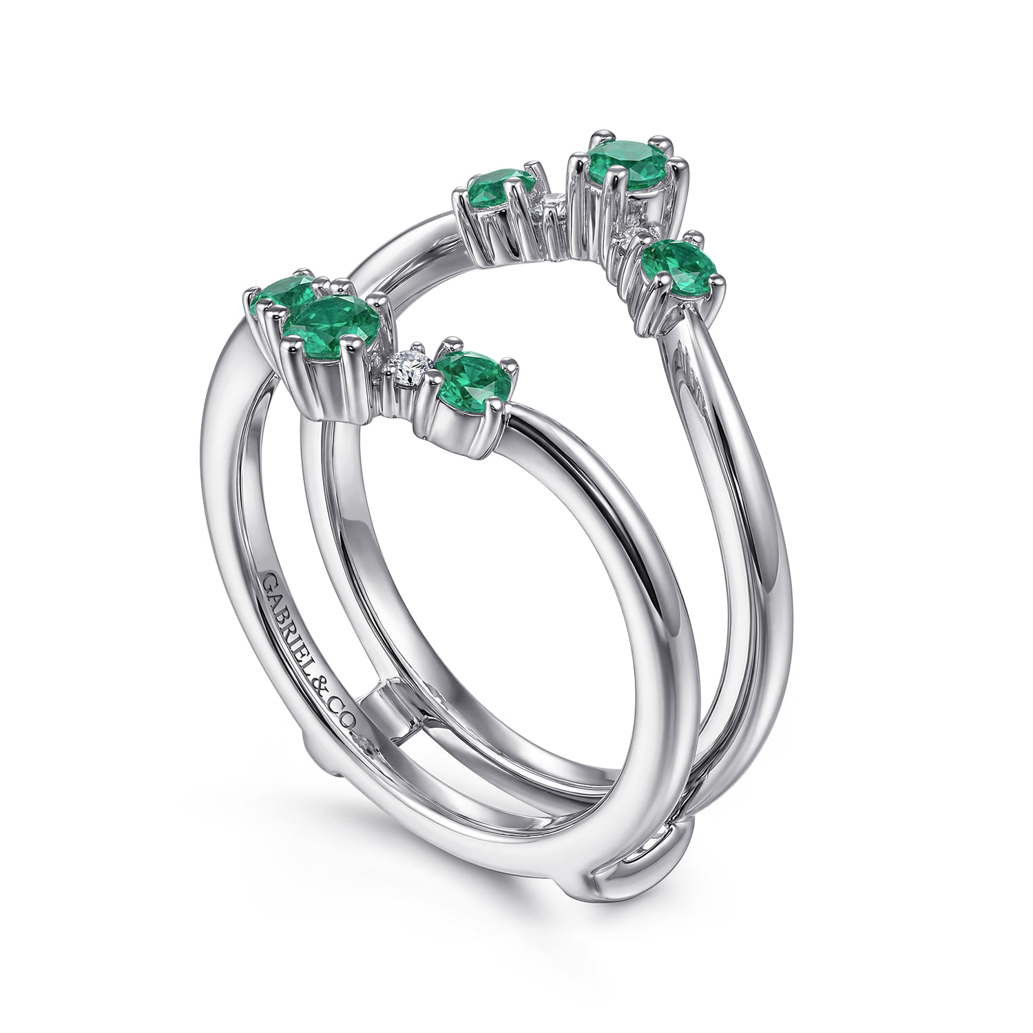 Prong Set Emerald and Diamond Ring Enhancer in 14K White Gold, photograph 3