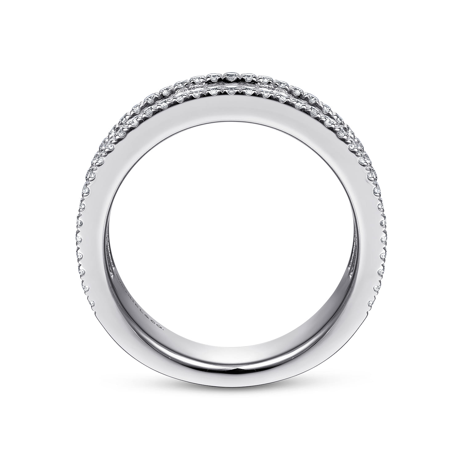 Wide Micro Tiger Claw and Channel Setting and Baguette Diamond Anniversary Band in 14K White Gold, photograph 2