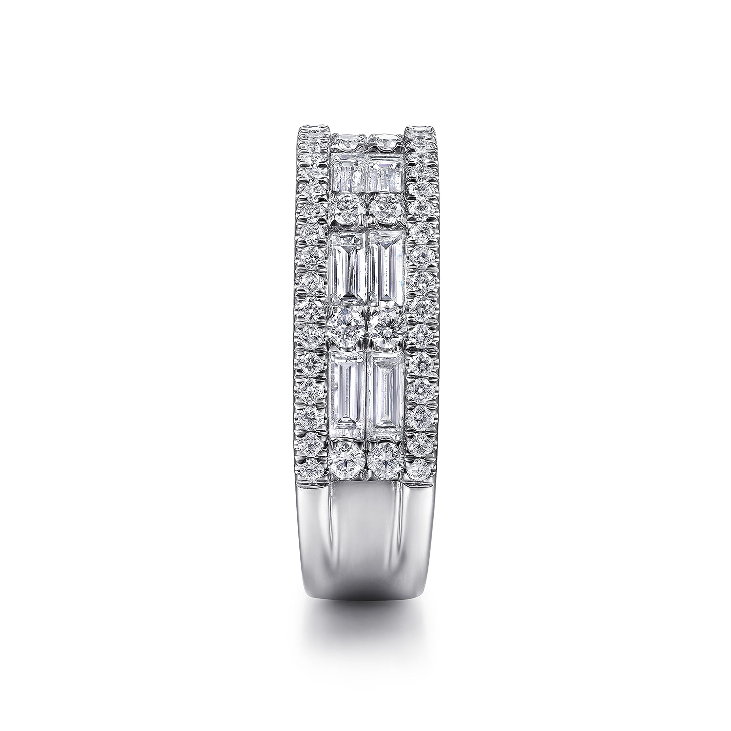 Wide Micro Tiger Claw and Channel Setting and Baguette Diamond Anniversary Band in 14K White Gold, photograph 4
