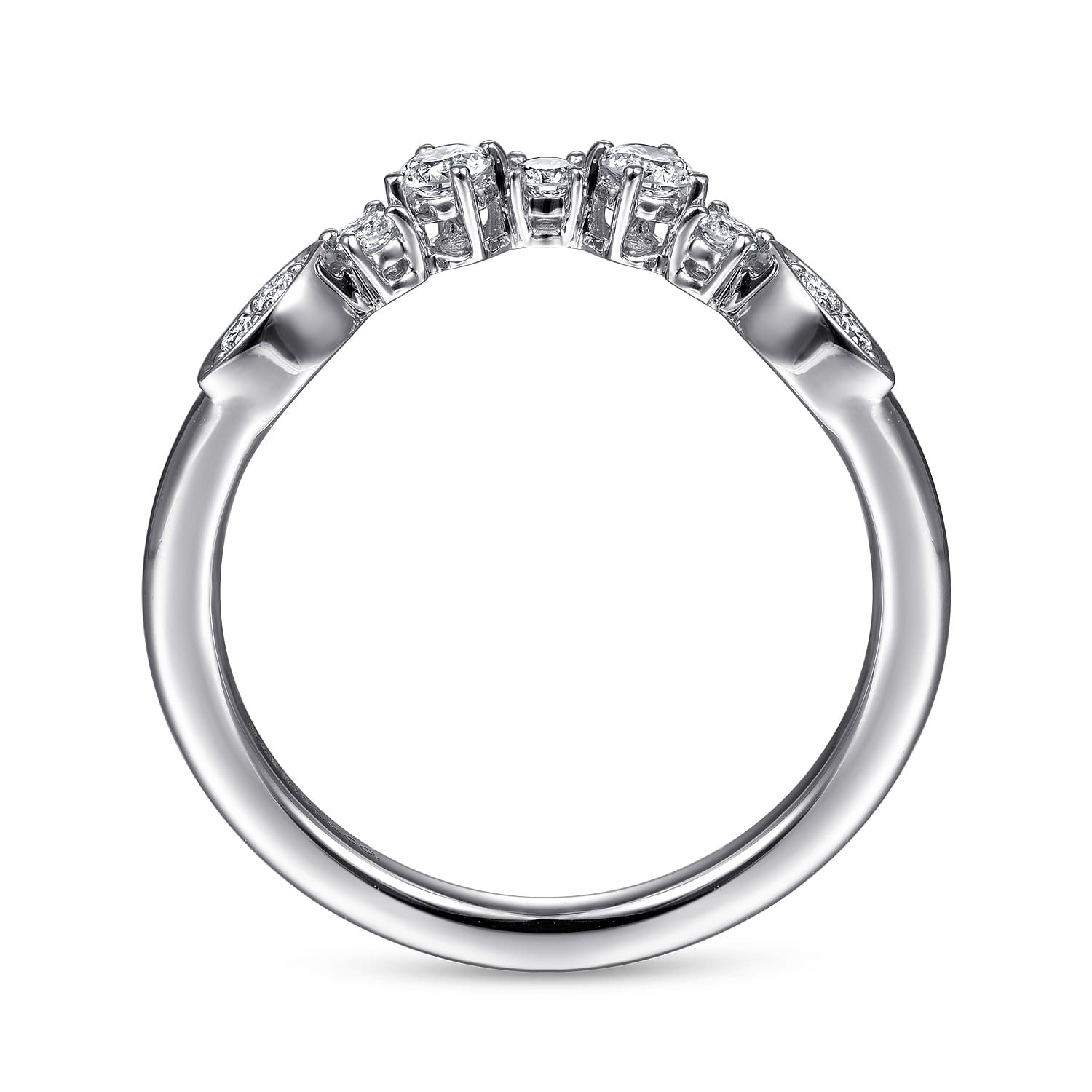 Curved Floral Diamond Anniversary Band in 14K White Gold, photograph 2
