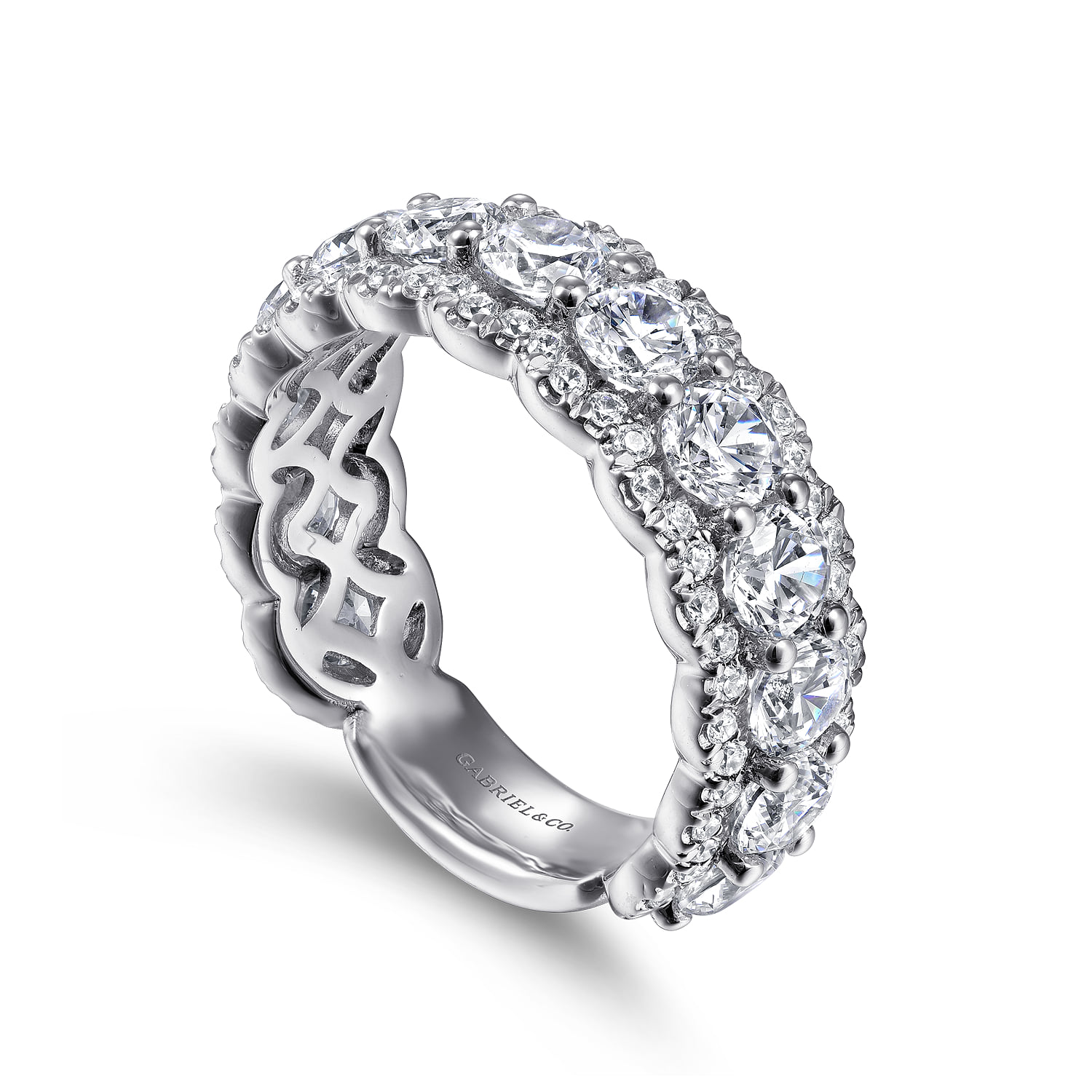 Diamond Halo Anniversary Band in 14K White Gold, photograph 3