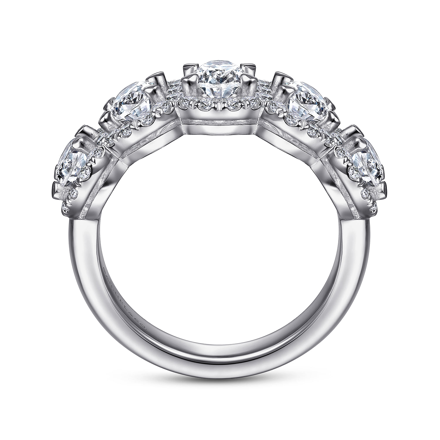 and Diamond Halo Station Anniversary Band in 14K White Gold, photograph 2