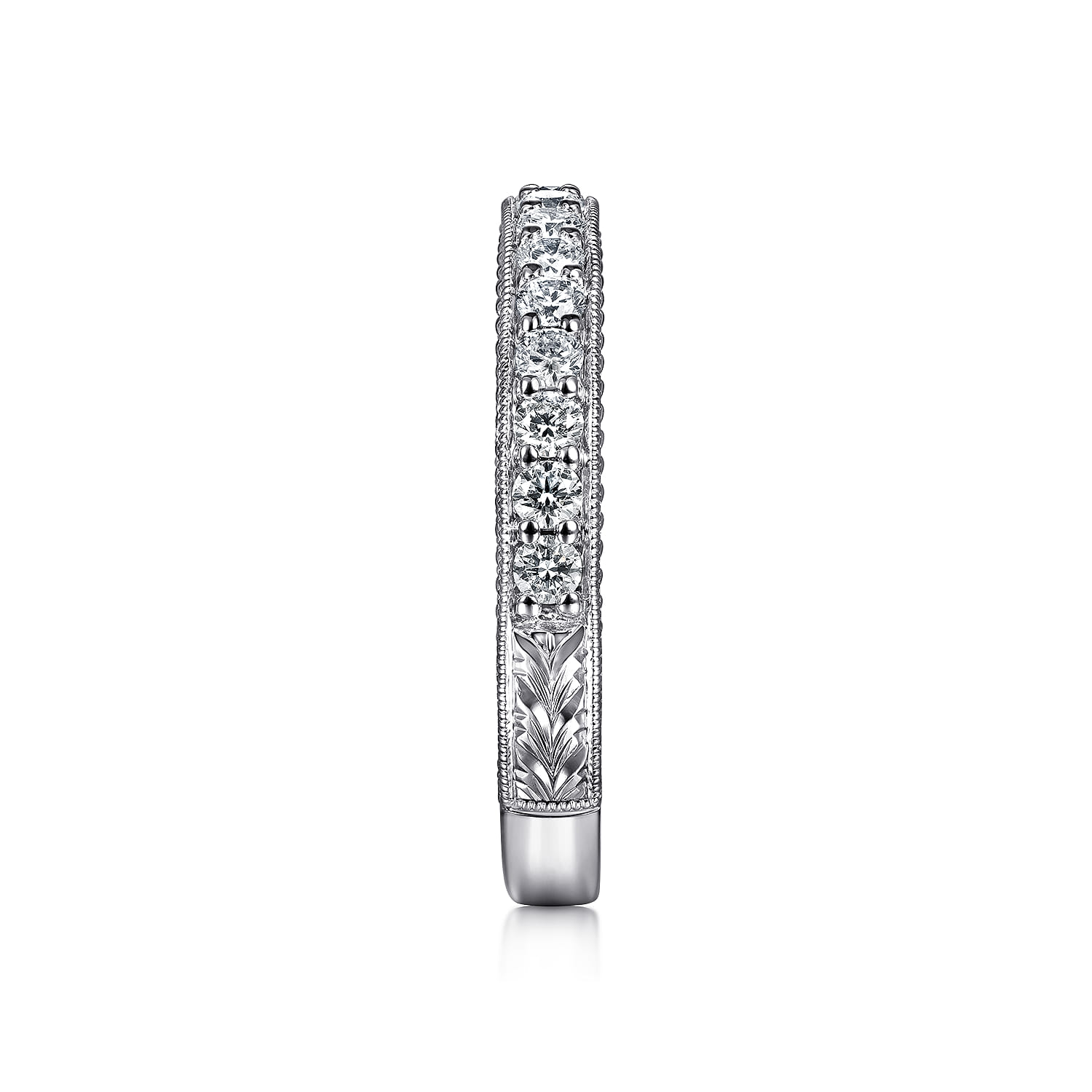 Vintage Inspired Diamond Wedding Band in 14K White Gold, photograph 4