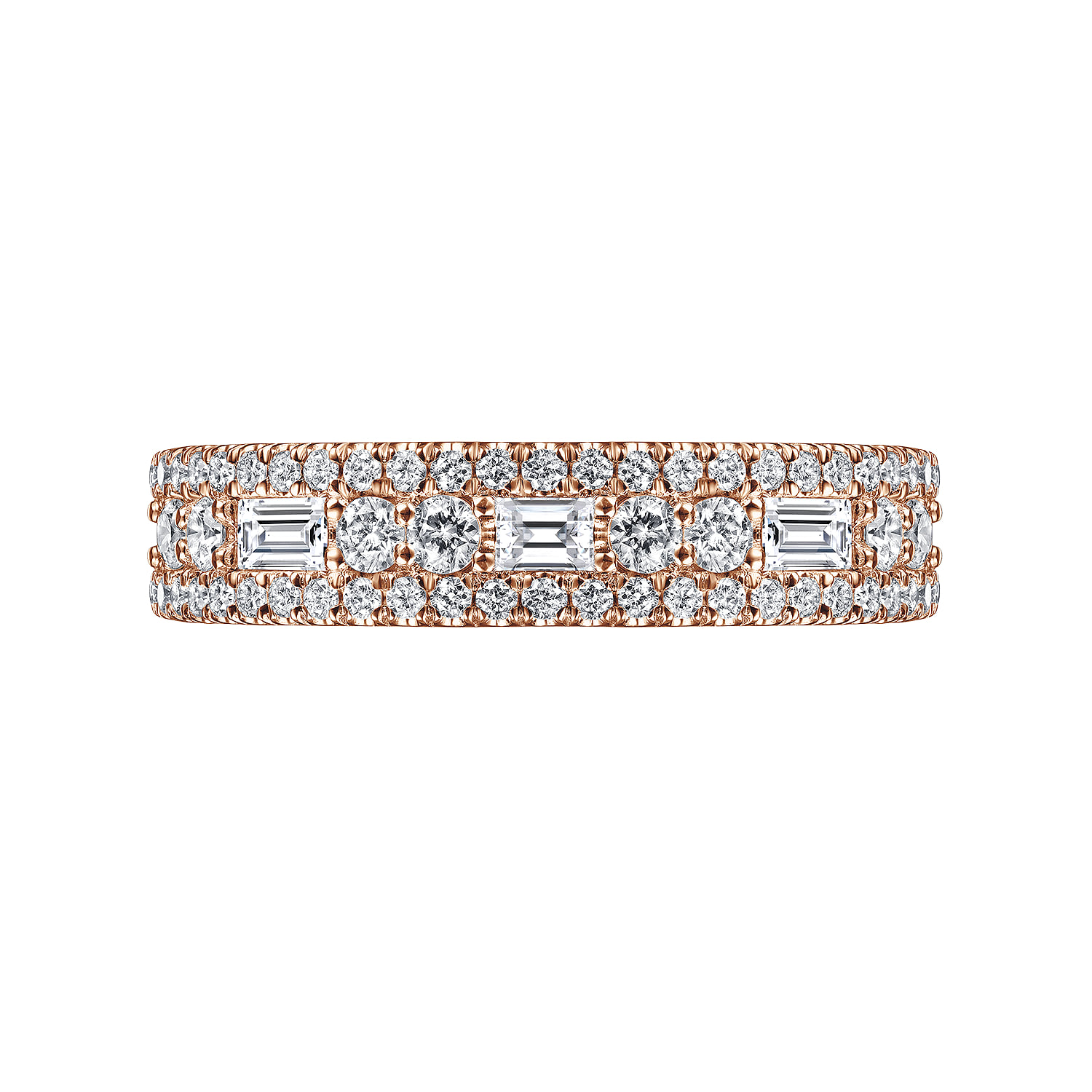 Wide and Baguette Diamond Anniversary Band in 14K Rose Gold, photograph 6
