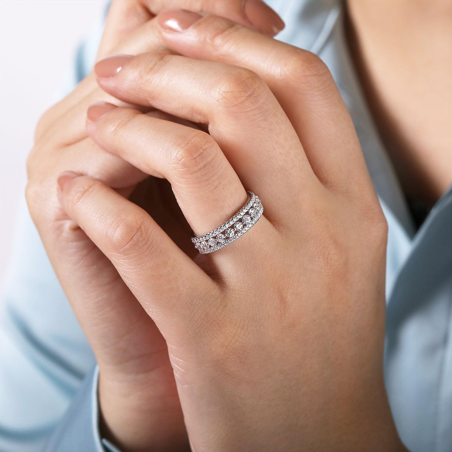 Wide Diamond Anniversary Band in 14K White Gold, photograph 5