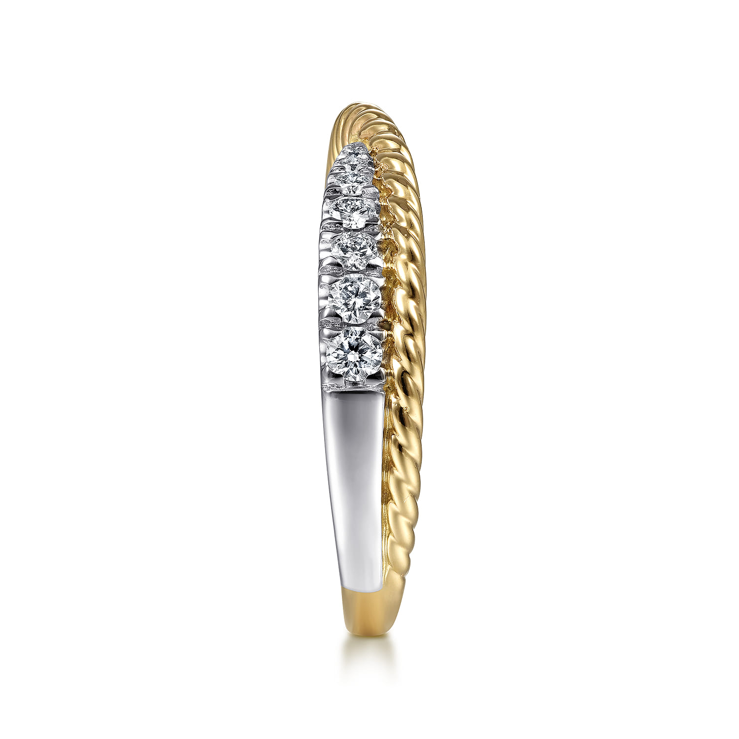 Criss Cross Diamond Anniversary Band with Twisted Rope Detail in 14K White/Yellow Gold, photograph 4