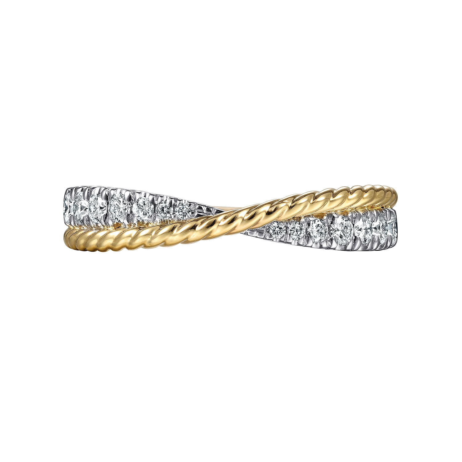 Criss Cross Diamond Anniversary Band with Twisted Rope Detail in 14K White/Yellow Gold, photograph 6