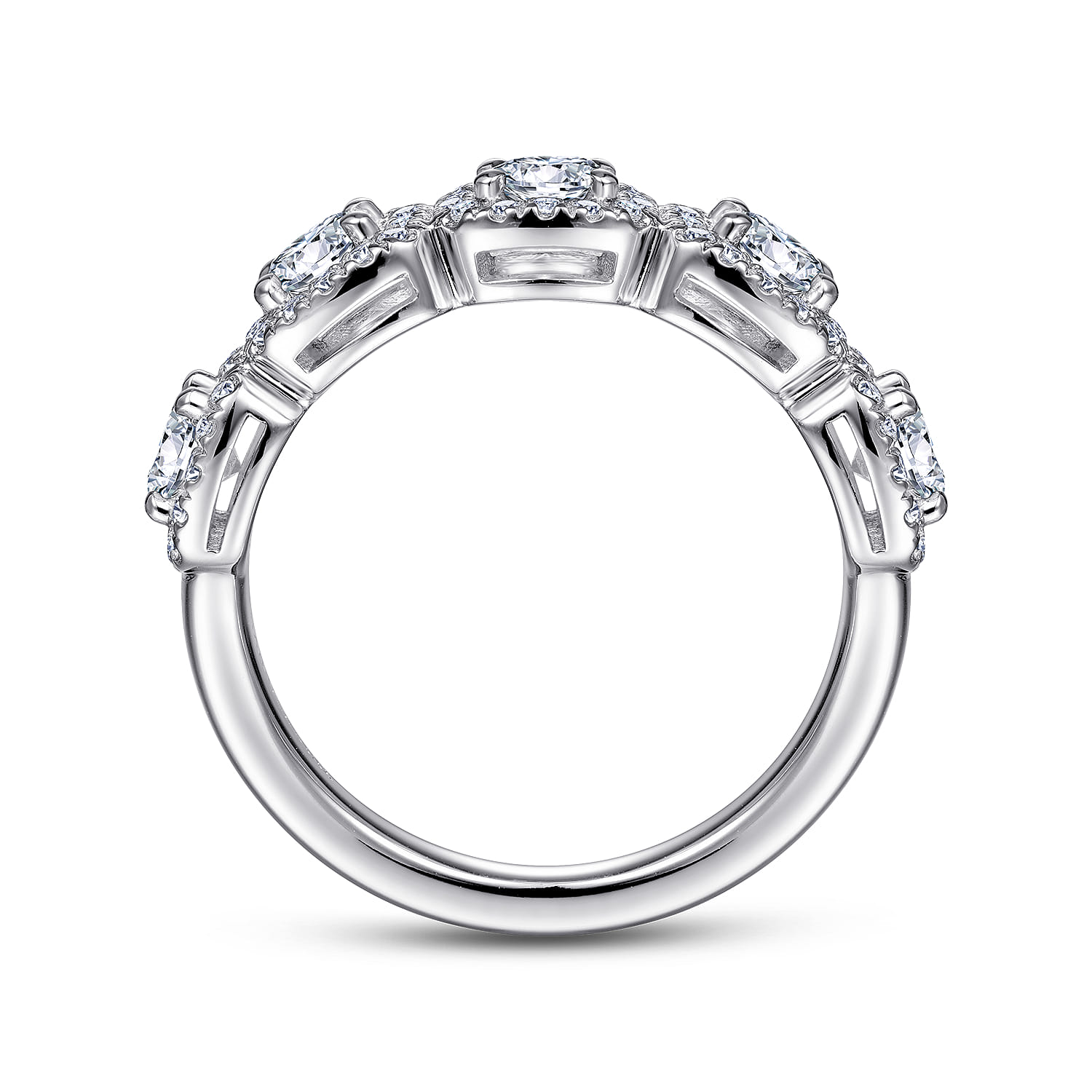 Diamond Halo Station Anniversary Band in 14K White Gold, photograph 2
