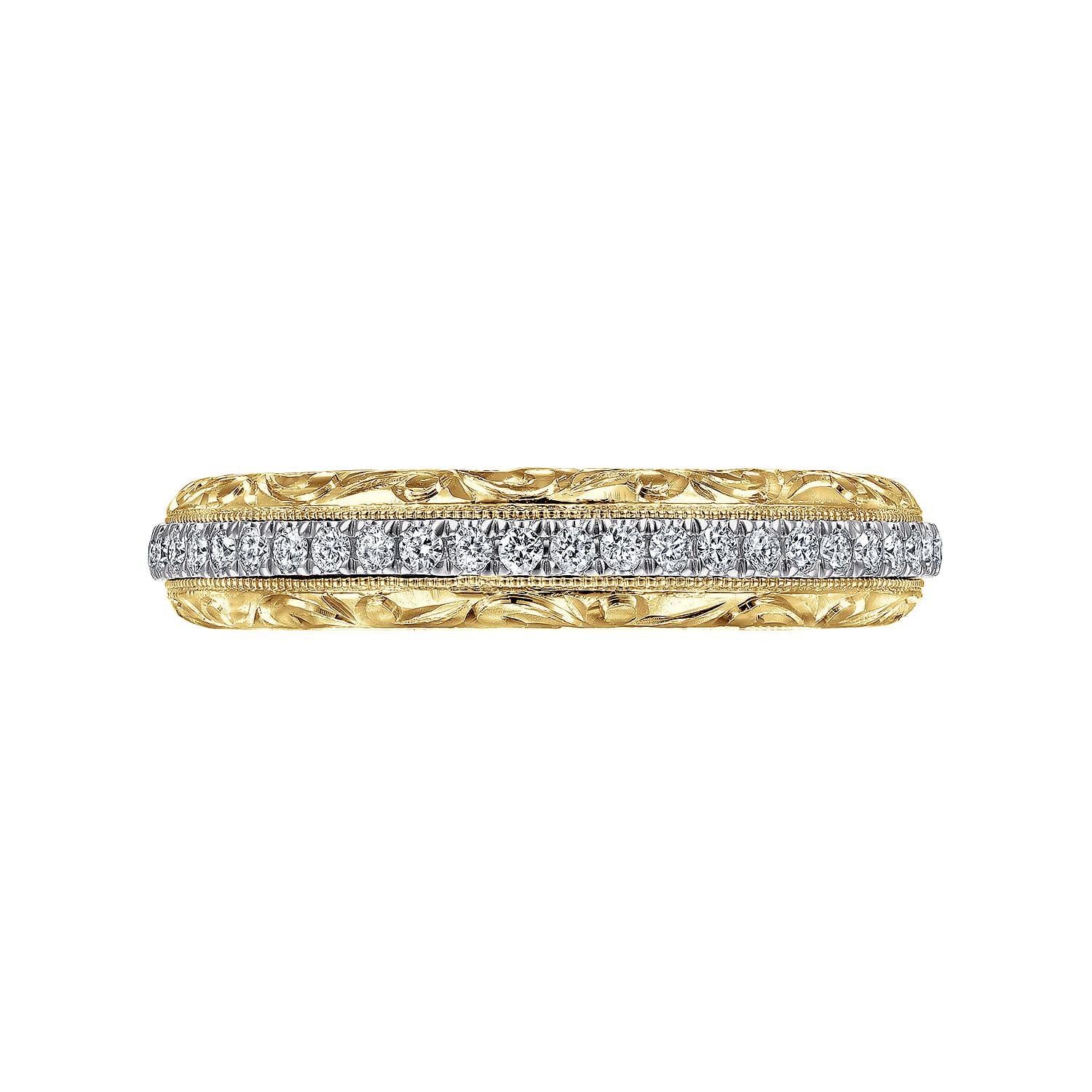 Diamond Anniversary Band with Engraved Frame in 14K White/Yellow Gold, photograph 6