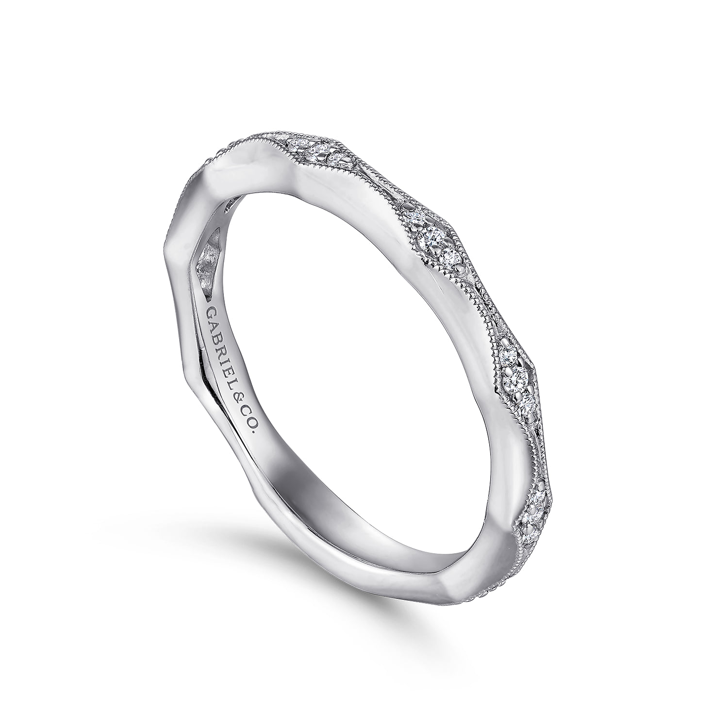 Vintage Inspired Diamond Anniversary Band in 14K White Gold, photograph 3