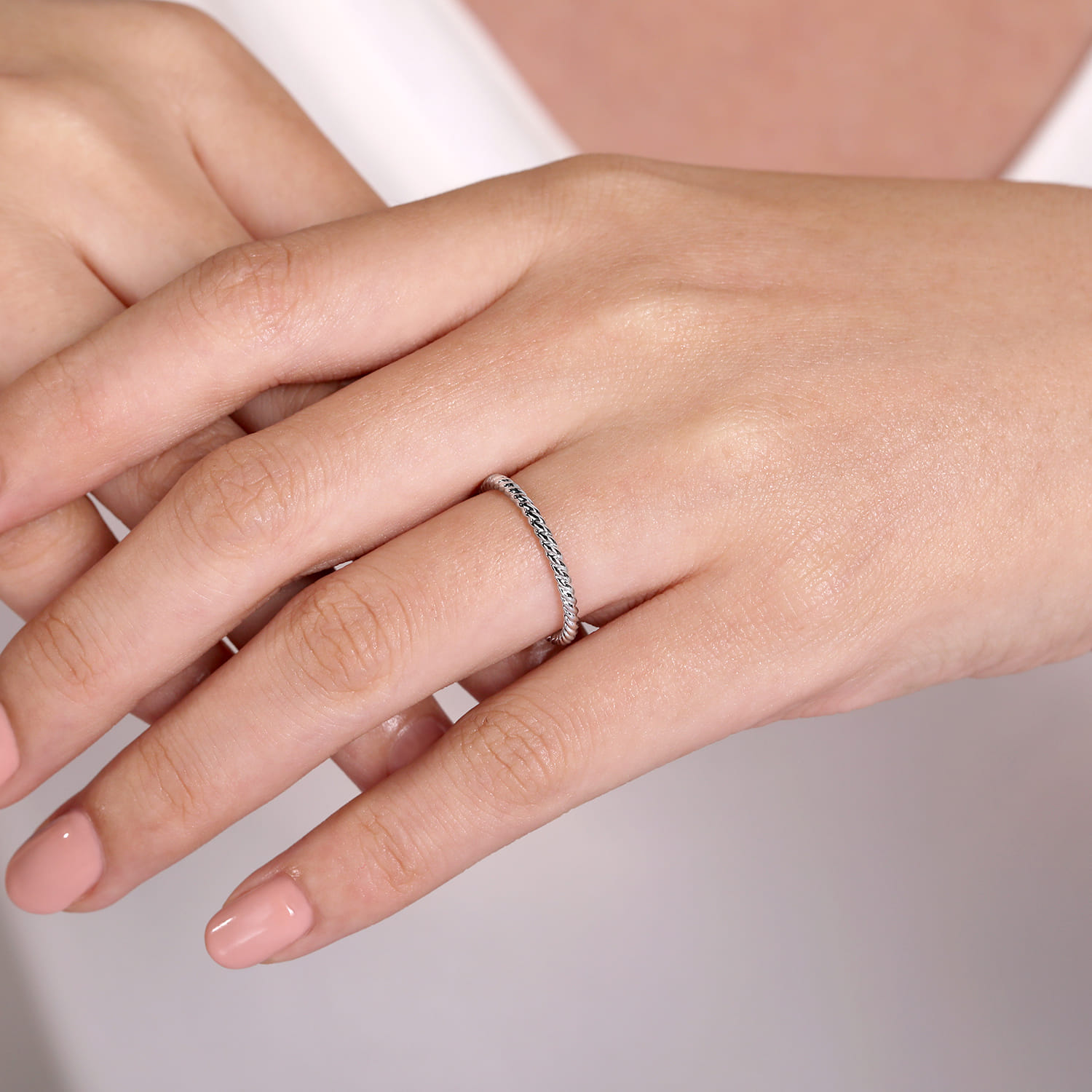 Twisted Rope Stackable Wedding Band in 14K White Gold, photograph 5