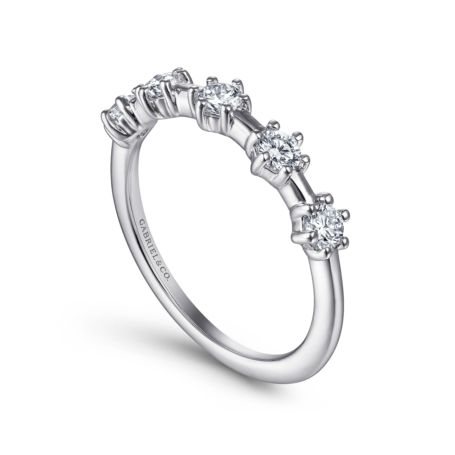 5 Stone Stations Stackable Diamond Anniversary Band in 14K White Gold, photograph 3