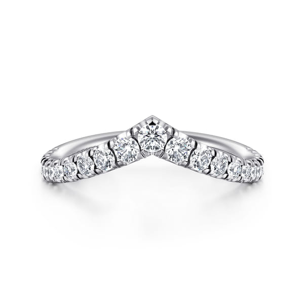 14K White Gold Curved V Diamond Wedding Band