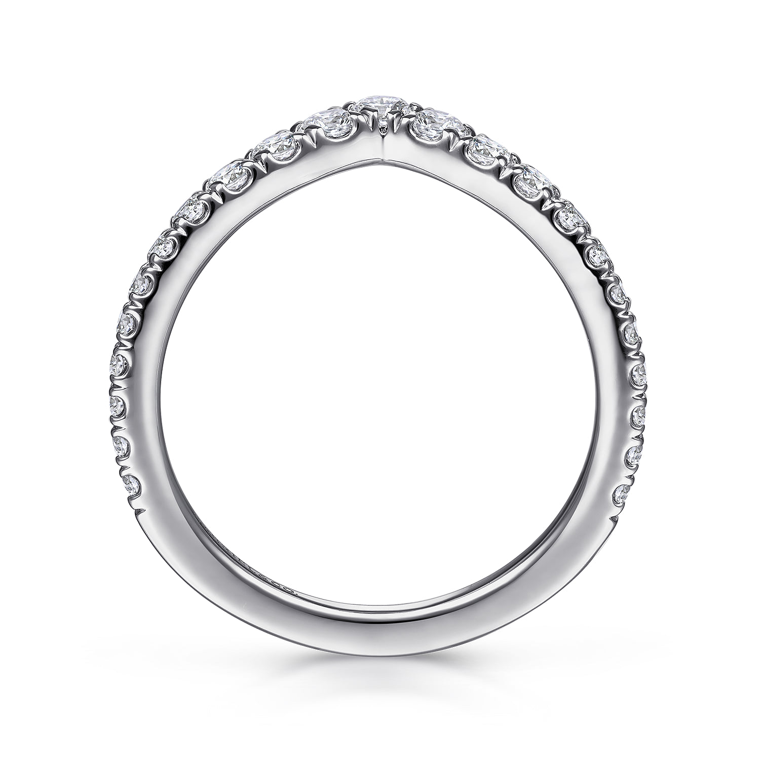 Curved V Diamond Wedding Band in 14K White Gold, photograph 2