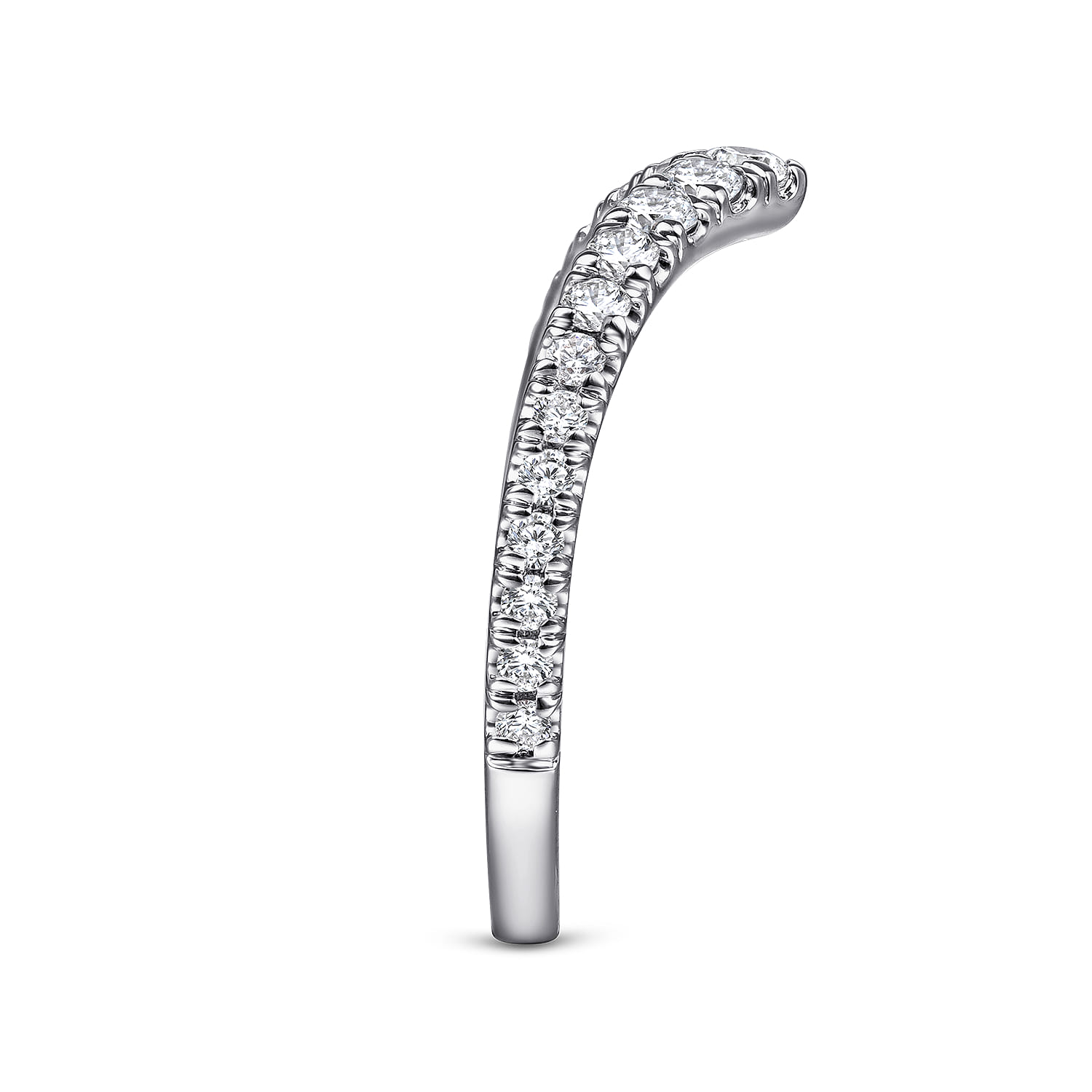 Curved V Diamond Wedding Band in 14K White Gold, photograph 4