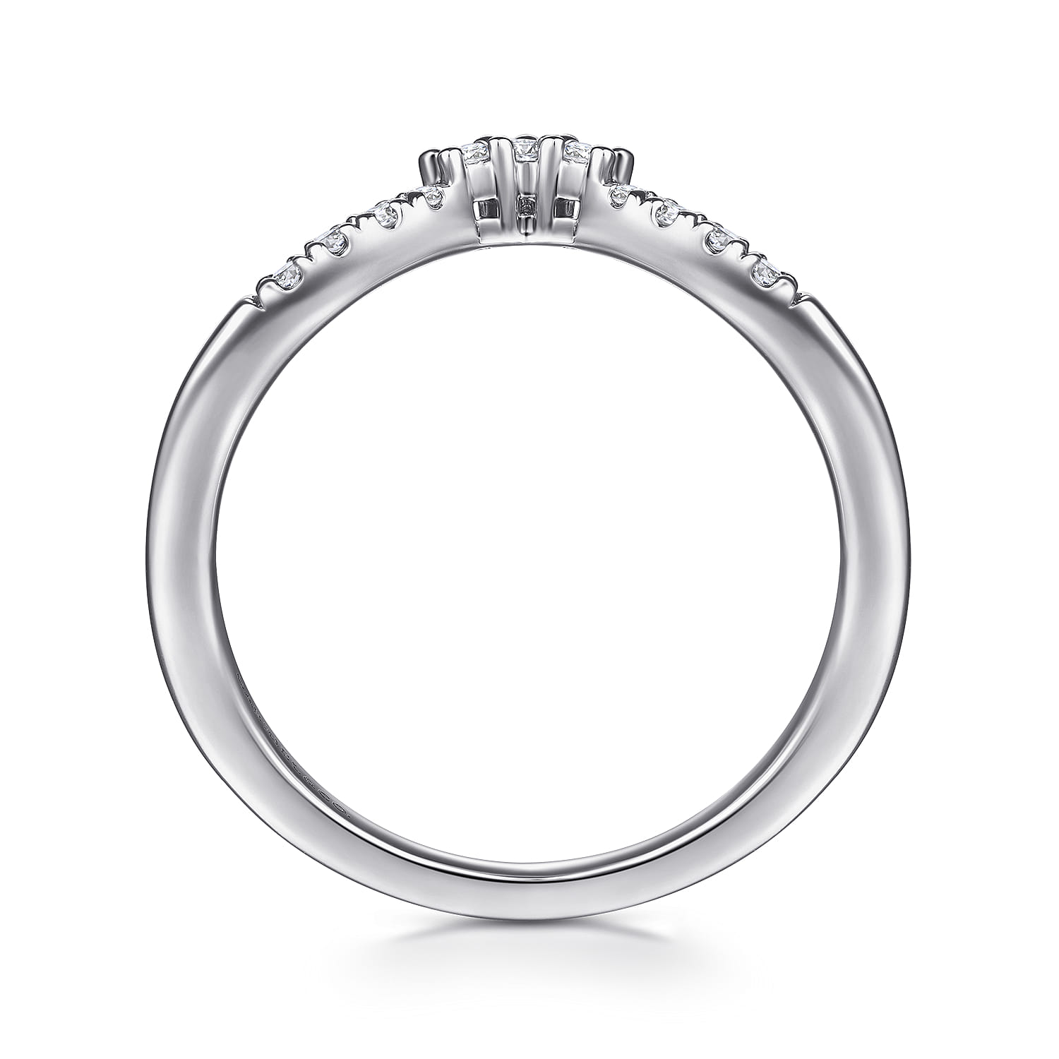 Curved V Diamond Wedding Band in 14K White Gold, photograph 2