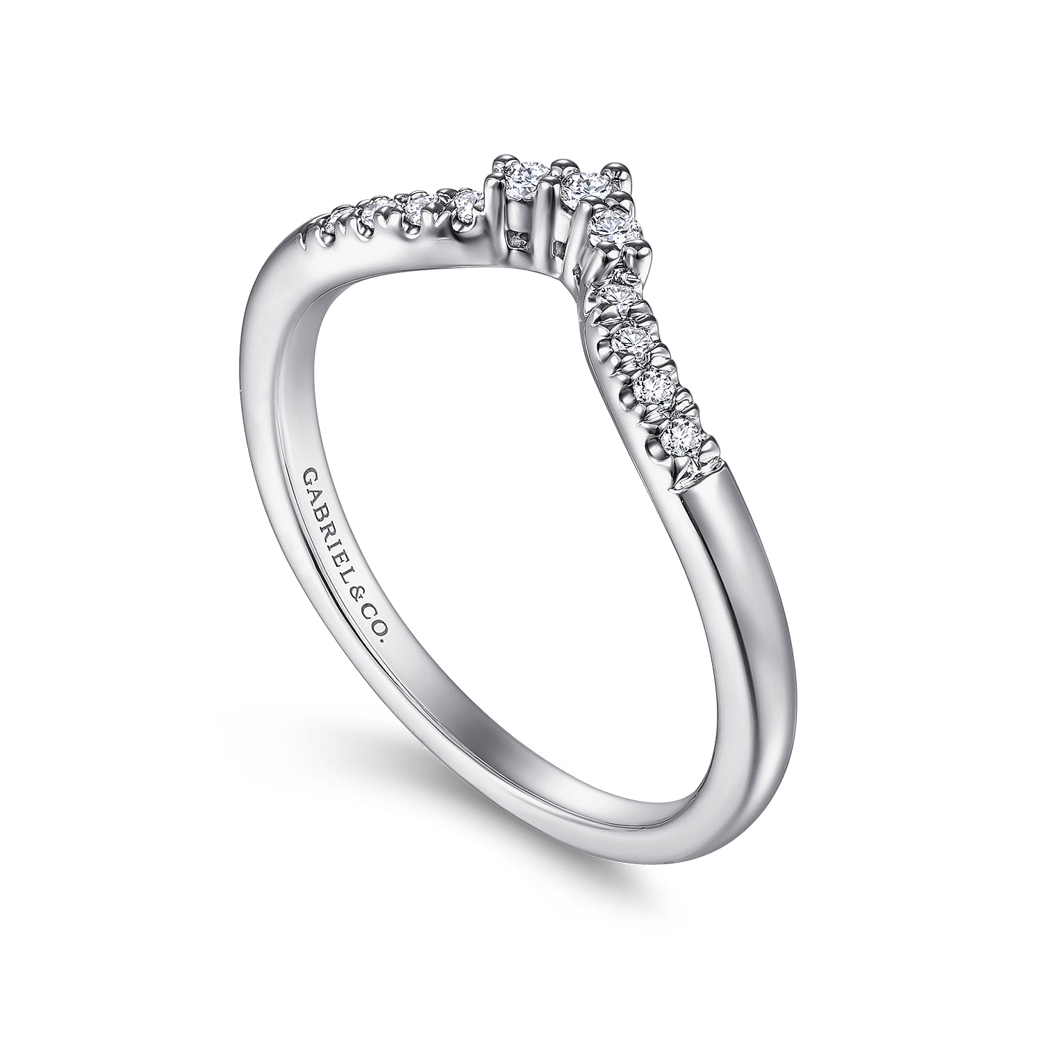 Curved V Diamond Wedding Band in 14K White Gold, photograph 3
