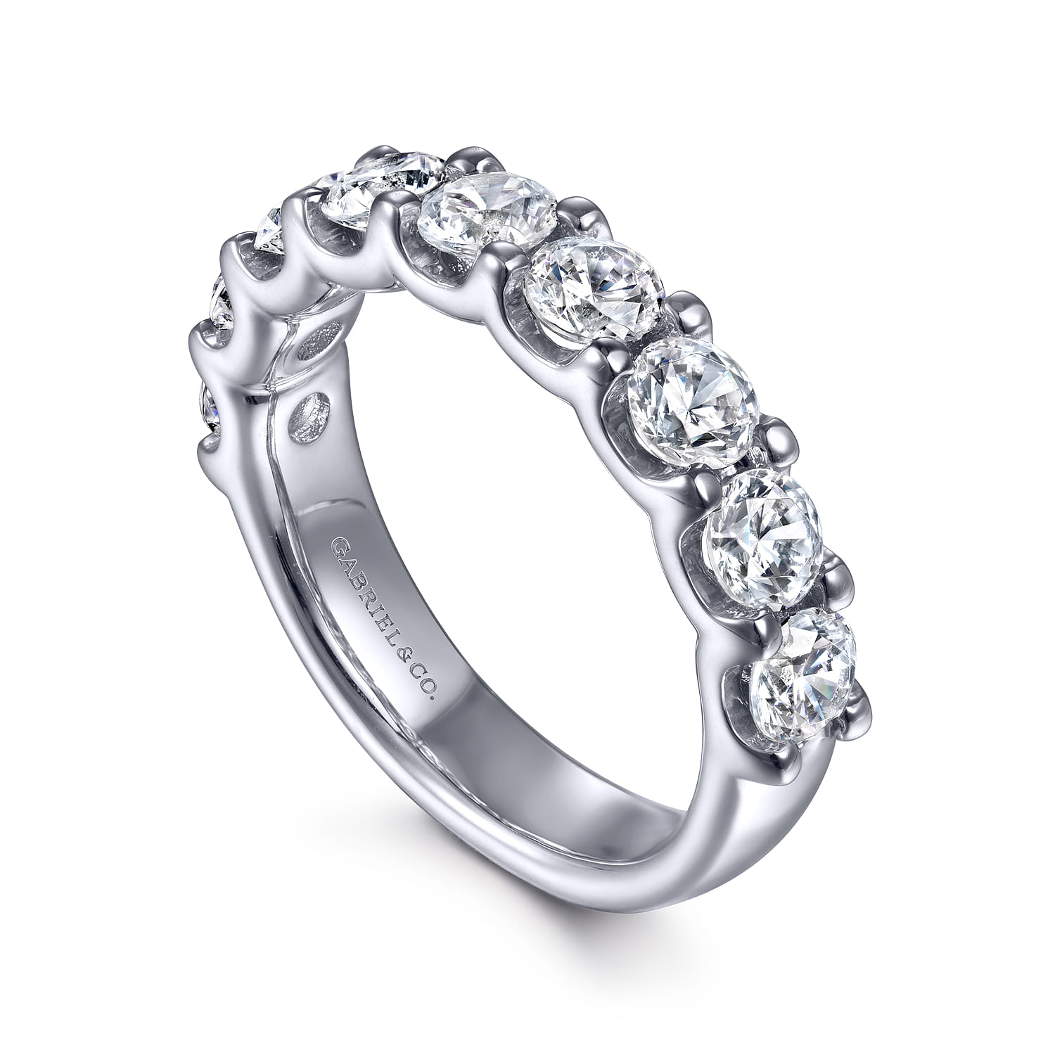 9 Stone Shared Prong Diamond Anniversary Band in 14K White Gold, photograph 3