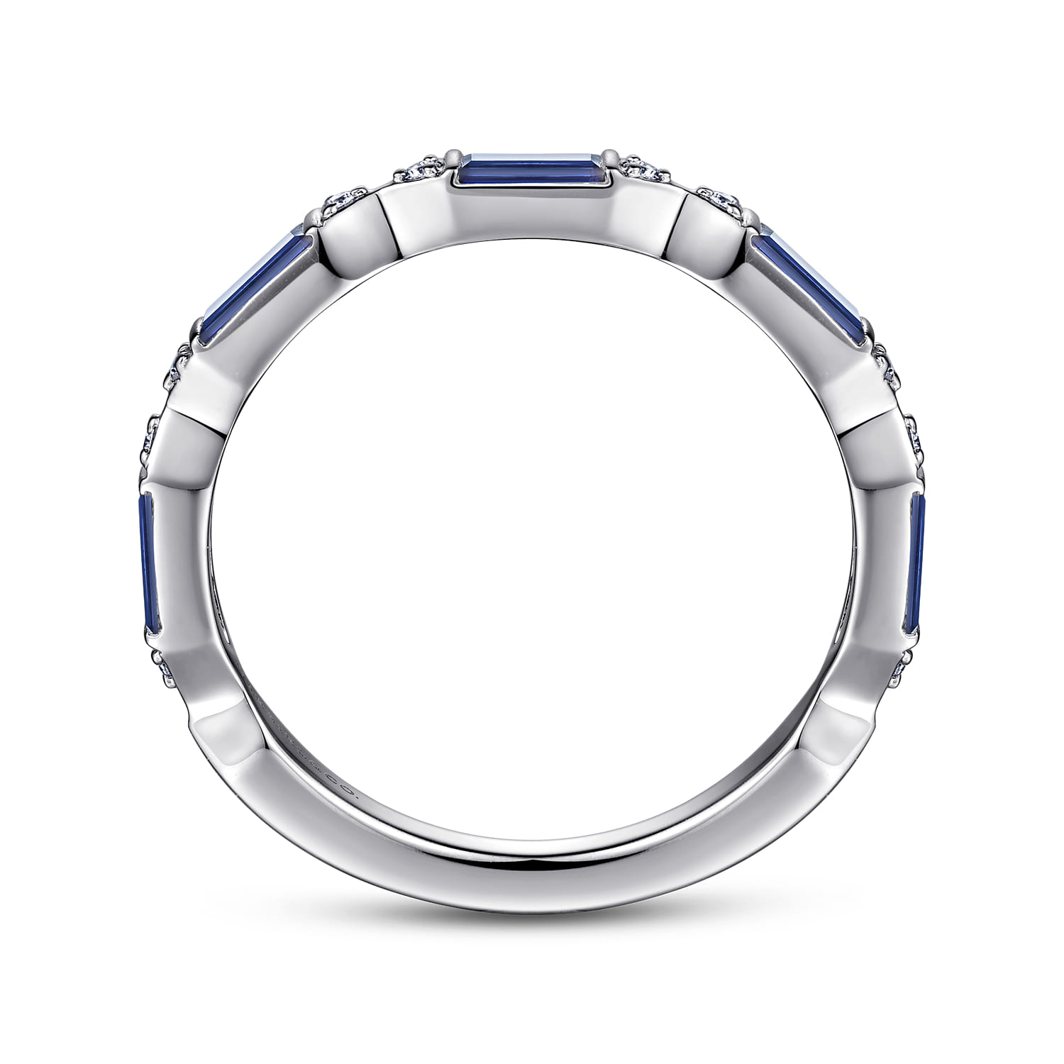 Bar Set Baguette Sapphire and Pave Round Diamond Anniversary Band in 14K White Gold, photograph 2