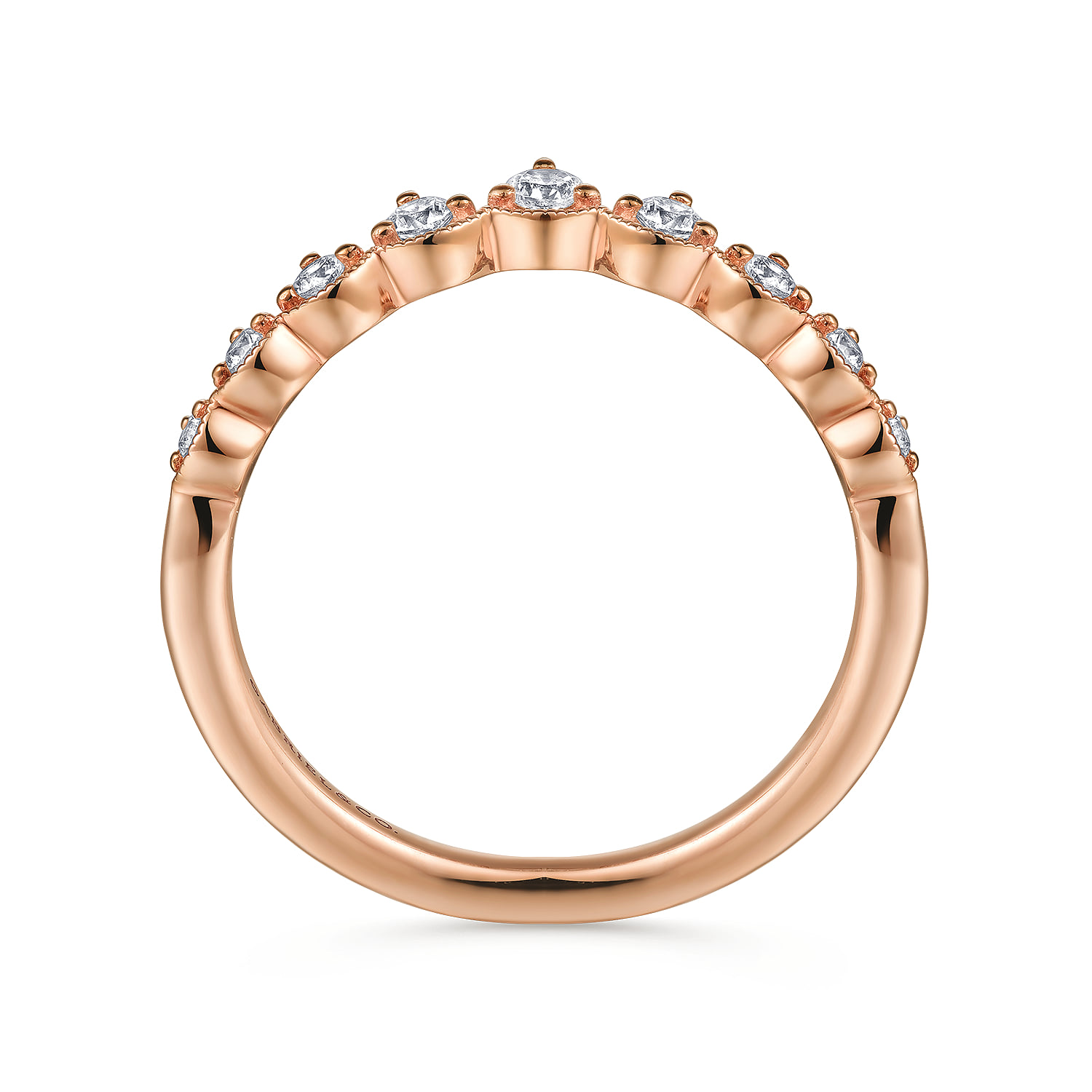 Vintage Inspired Curved Diamond Anniversary Band in 14K Rose Gold, photograph 2