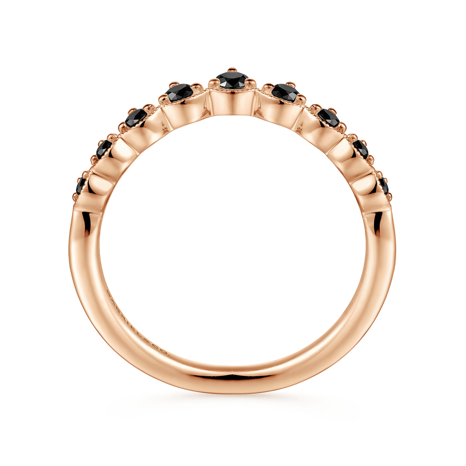 Vintage Inspired Curved Diamond Anniversary Band in 14K Rose Gold, photograph 2
