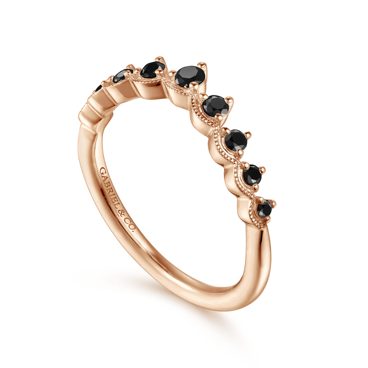 Vintage Inspired Curved Diamond Anniversary Band in 14K Rose Gold, photograph 3