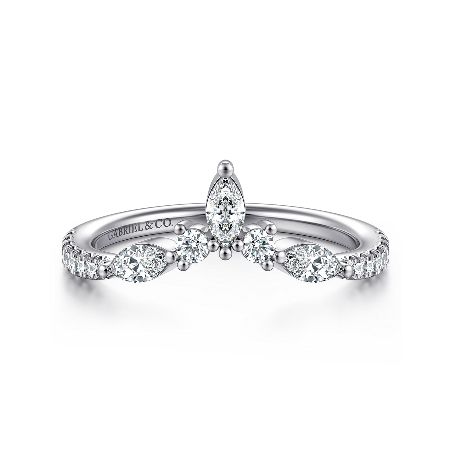 Curved and Diamond Anniversary Band in 14K White Gold