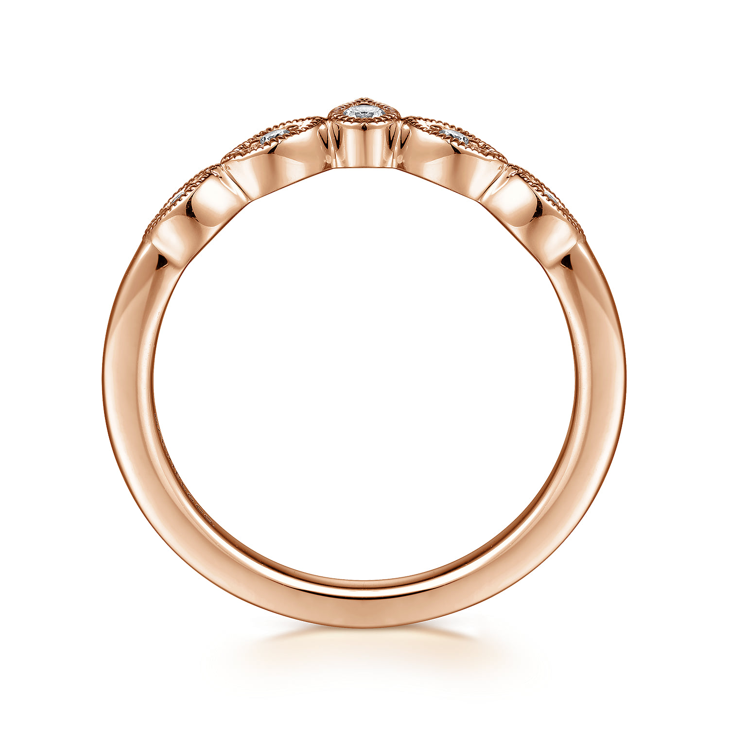 Vintage Inspired Curved Gold Diamond Anniversary Band in 14K Rose Gold, photograph 2