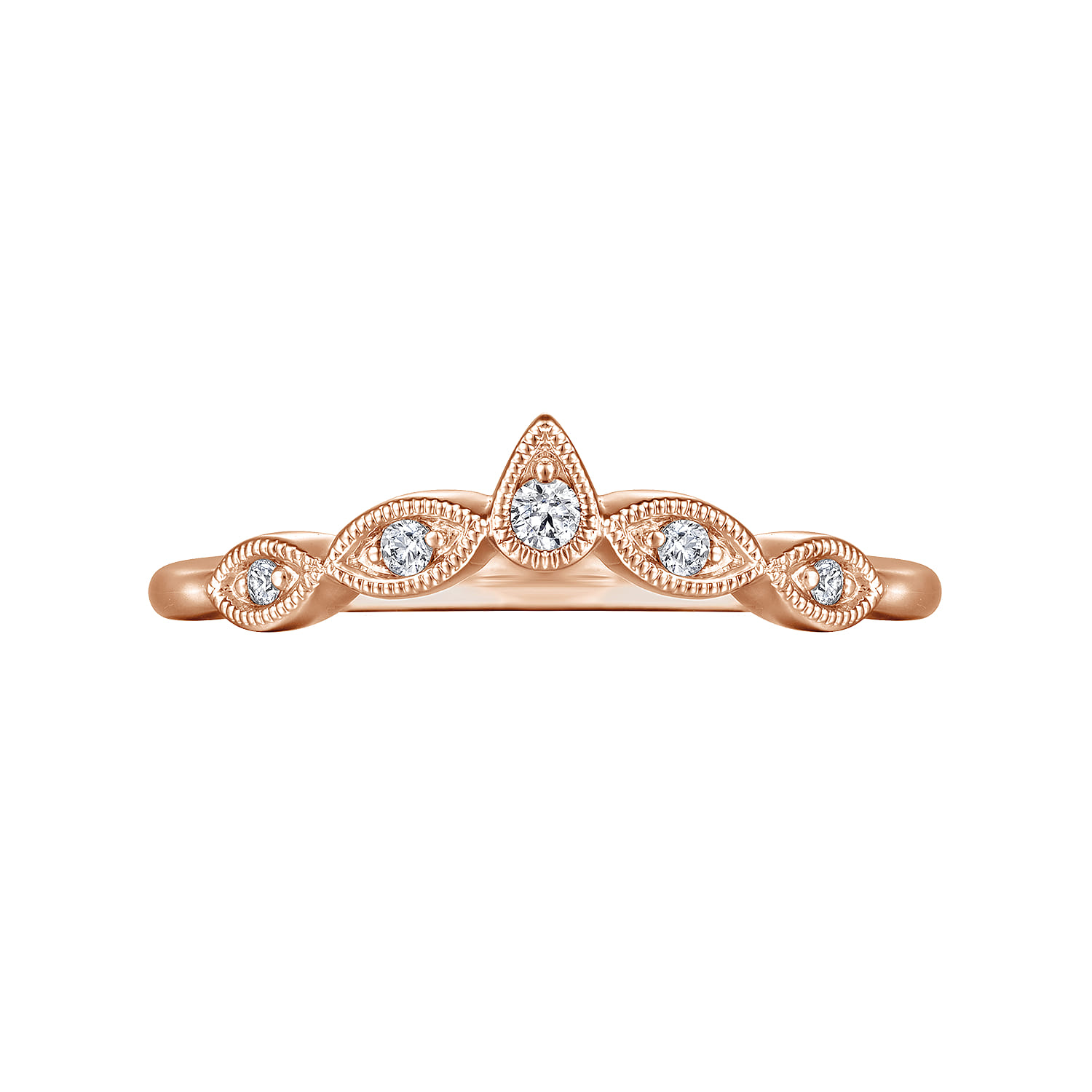 Vintage Inspired Curved Gold Diamond Anniversary Band in 14K Rose Gold, photograph 6
