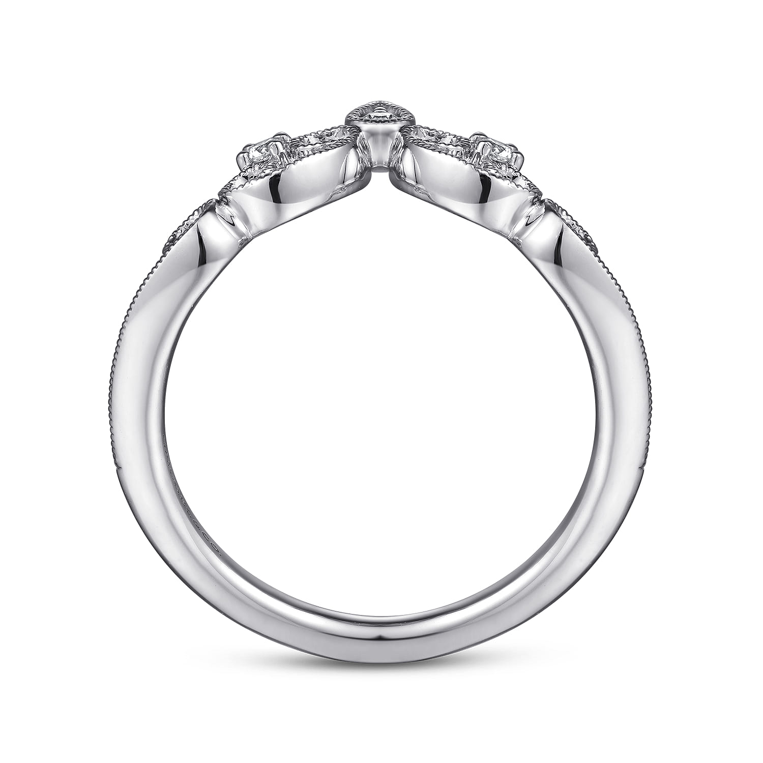 Curved Filigree Diamond Ring in 14K White Gold, photograph 2