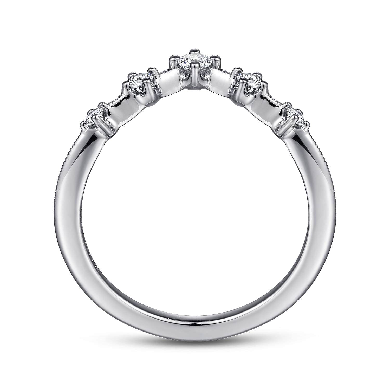 Vintage Inspired Curved Diamond Anniversary Band in 14K White Gold, photograph 2