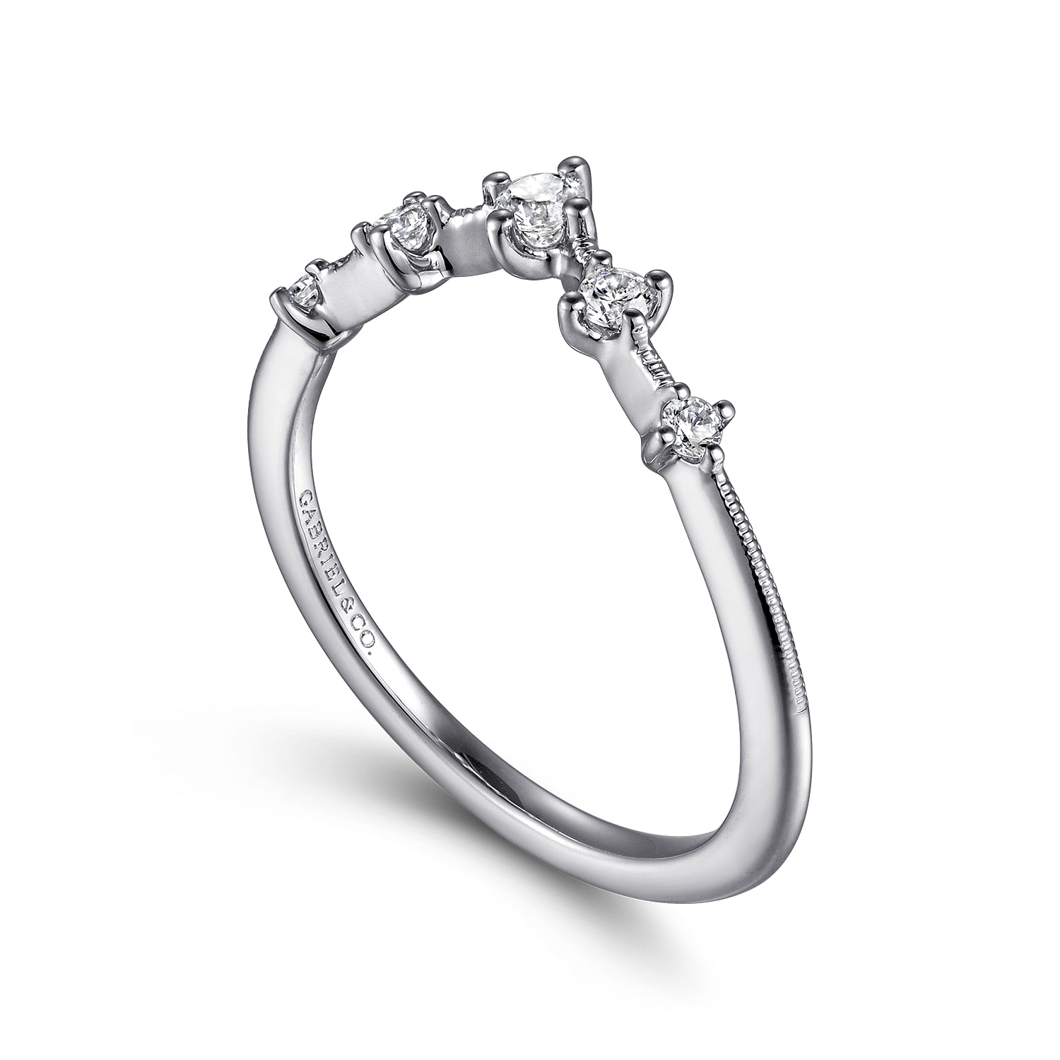 Vintage Inspired Curved Diamond Anniversary Band in 14K White Gold, photograph 3