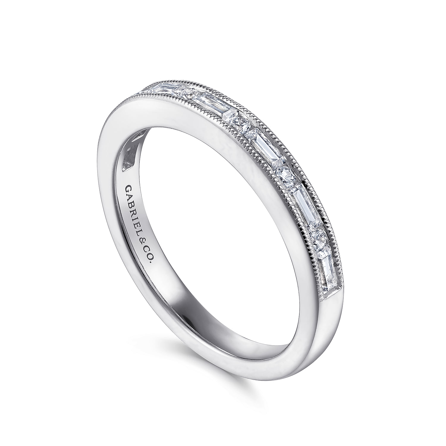 Channel Set Baguette and Diamond Anniversary Band in 14K White Gold, photograph 3
