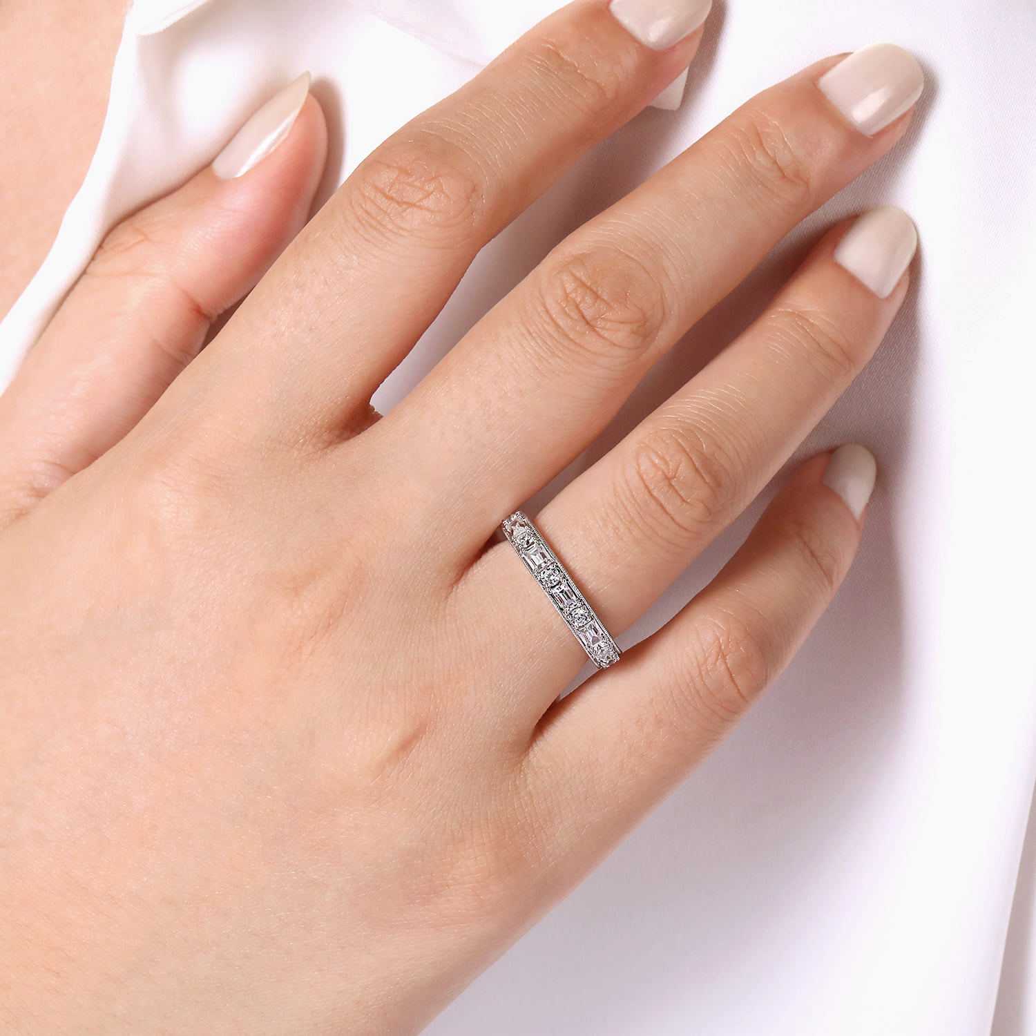 Baguette and Diamond Anniversary Band in 14K White Gold, photograph 5
